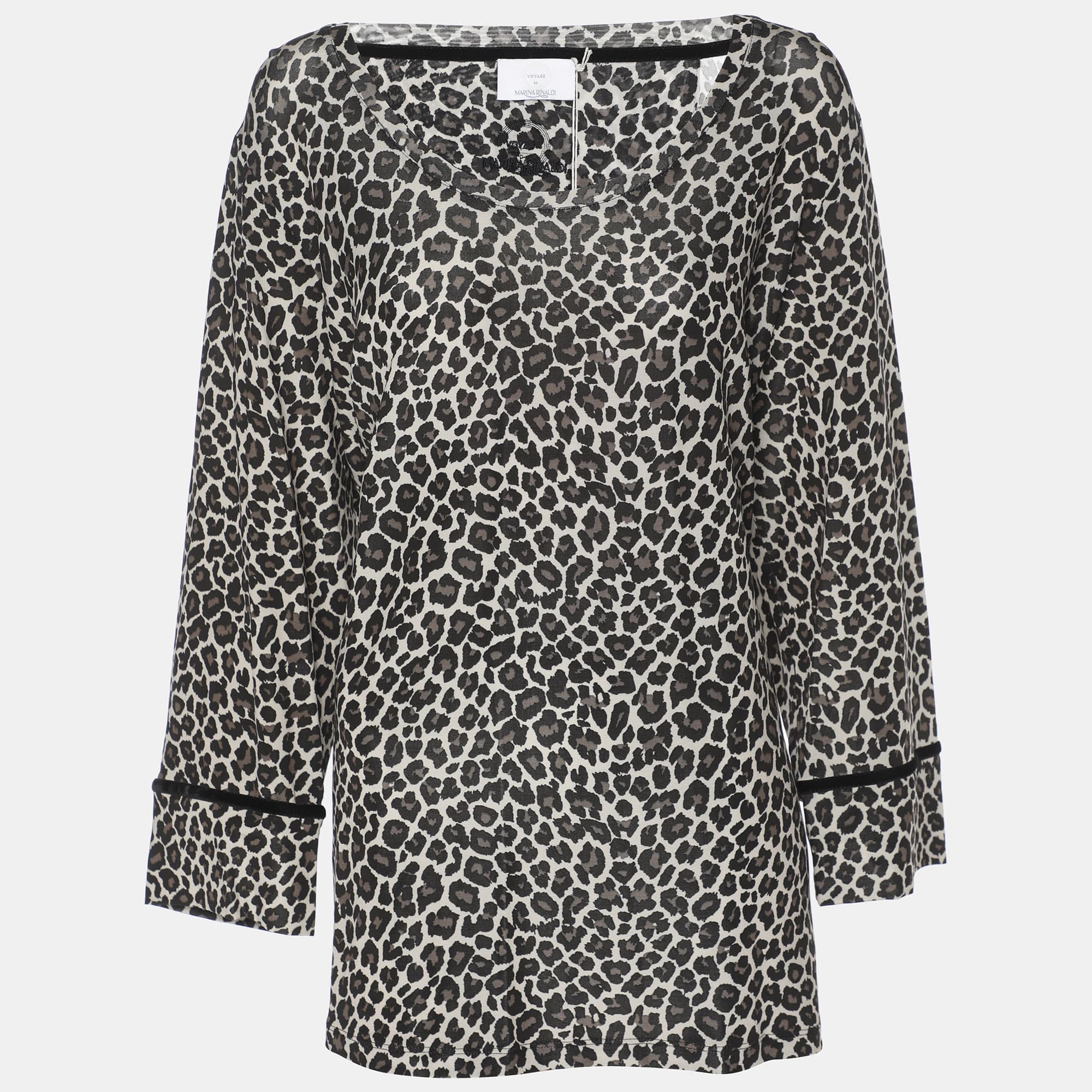 Voyage by Marina Rinaldi Grey Animal Print Jersey Scoop Neck Tunic L