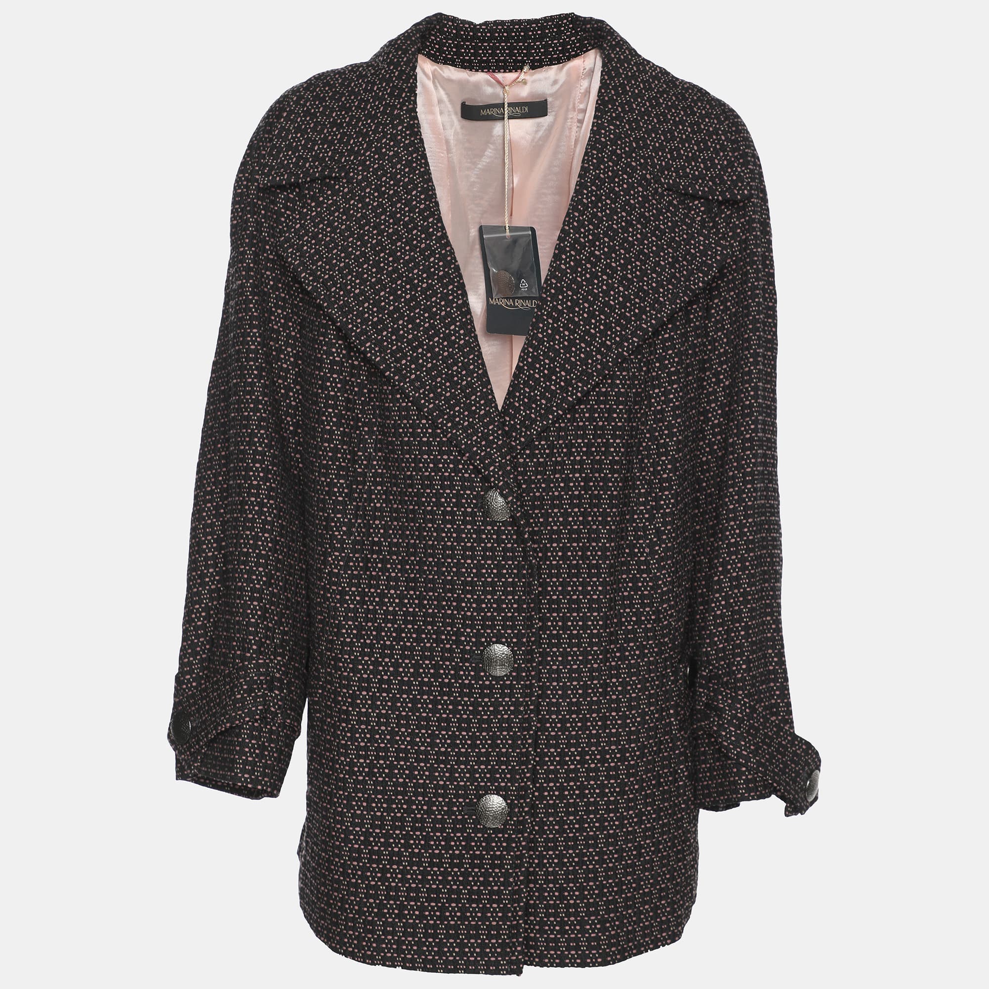 Marina Rinaldi Black/Pink Patterned Jacquard Knit Single Breasted Blazer L