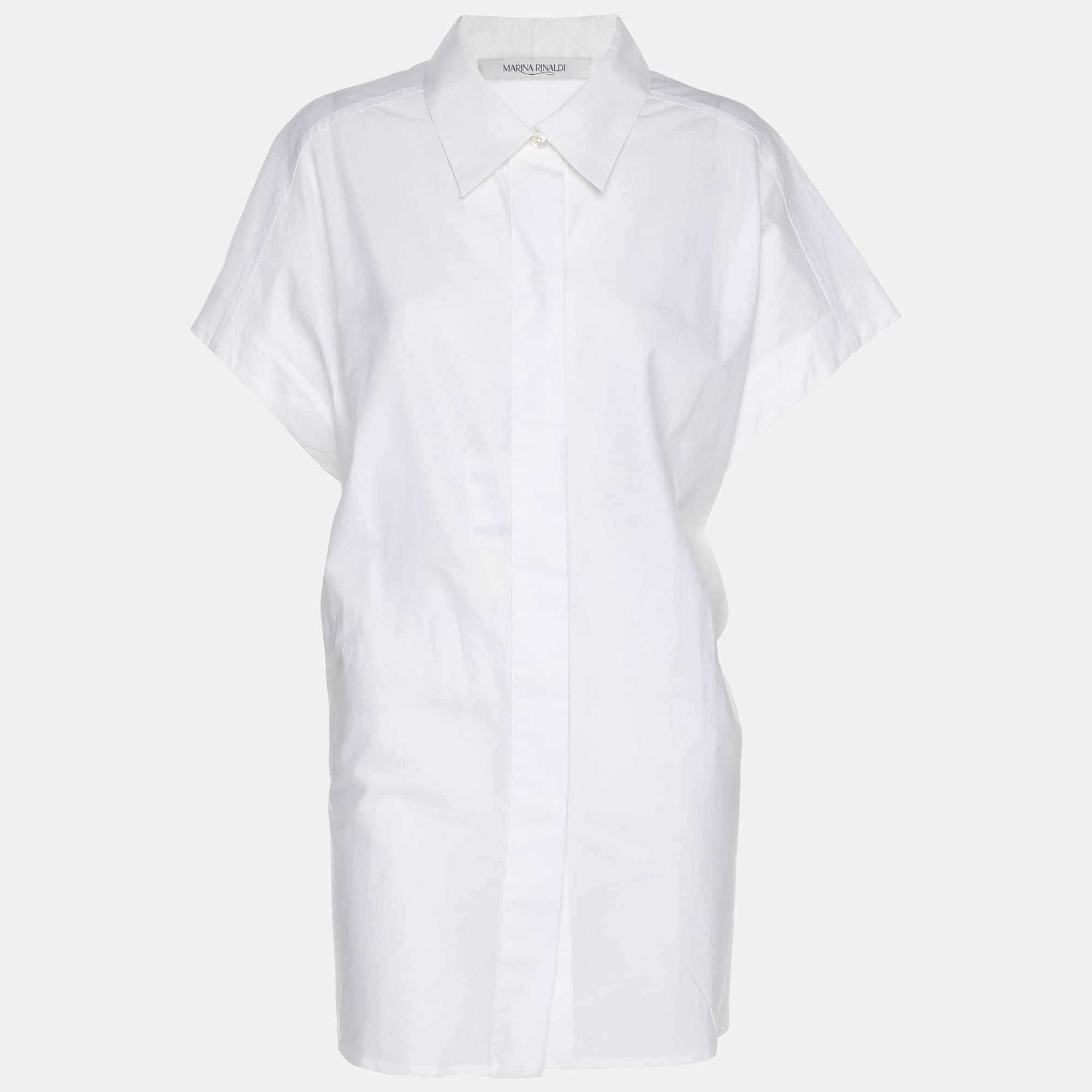 Marina Rinaldi White Cotton Button Front Sleeveless Shirt M