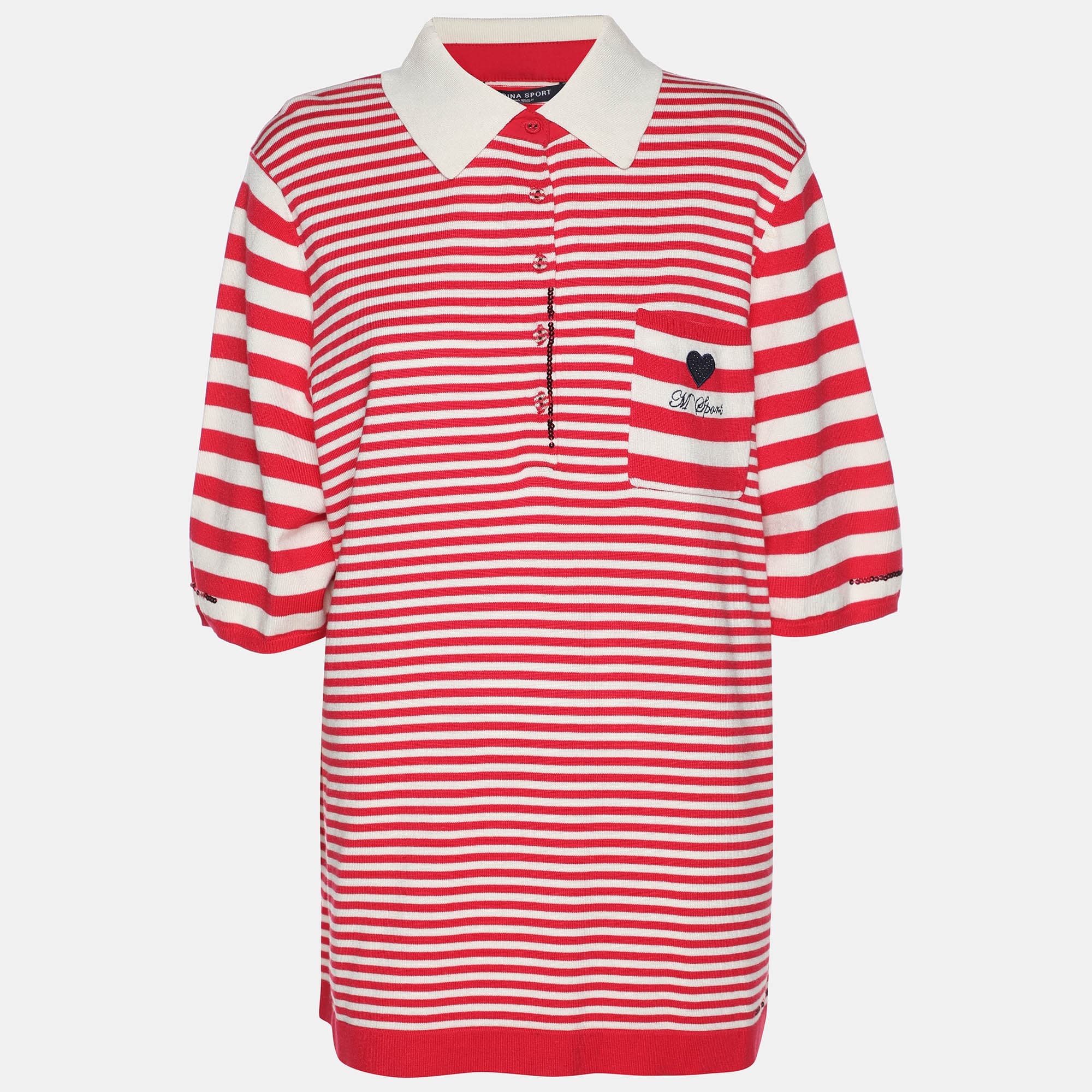 Marina Sport by Marina Rinaldi Red/White Striped Knit Polo T-Shirt XL