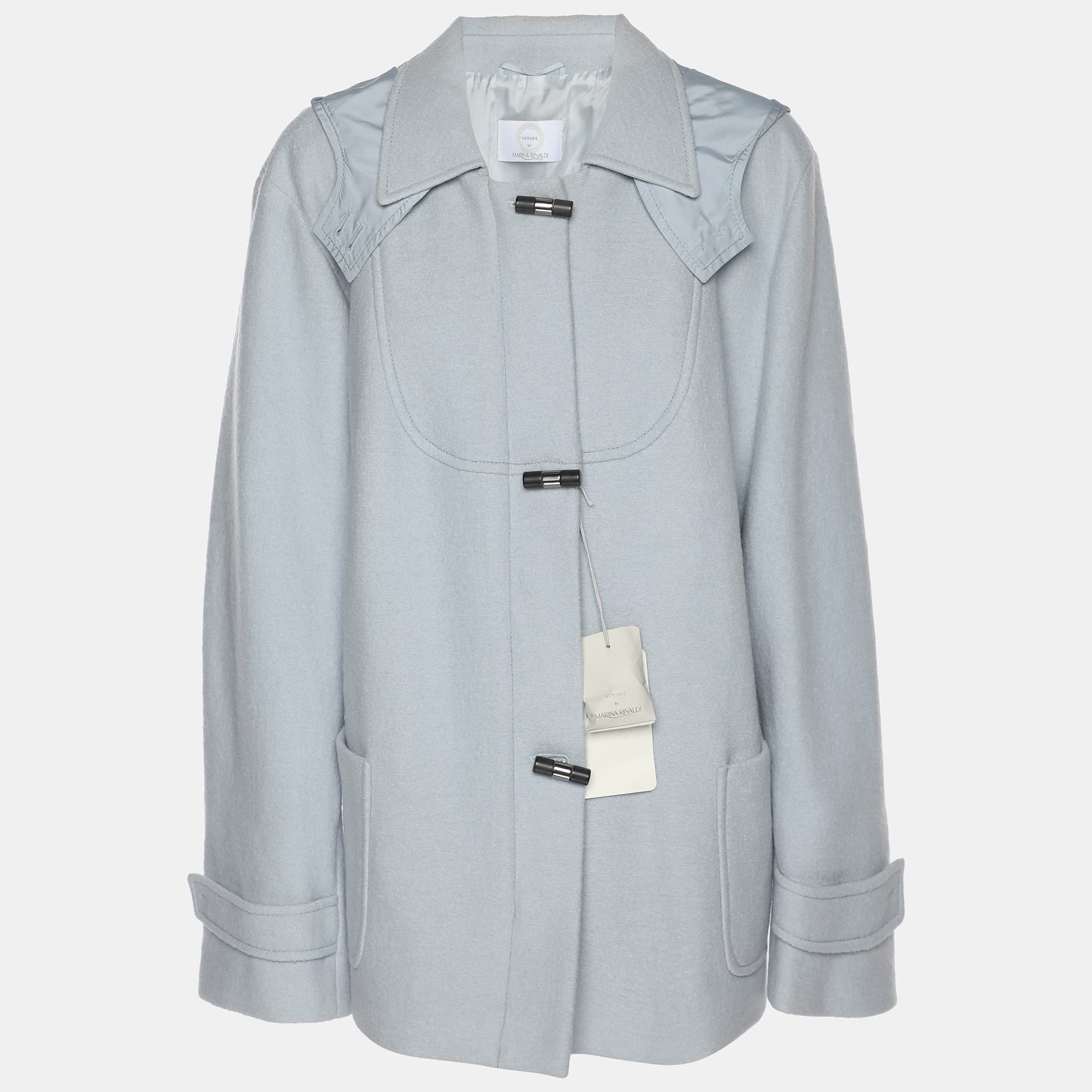 Voyage by Marina Rinaldi Blue Wool Nylon Hooded Jacket L