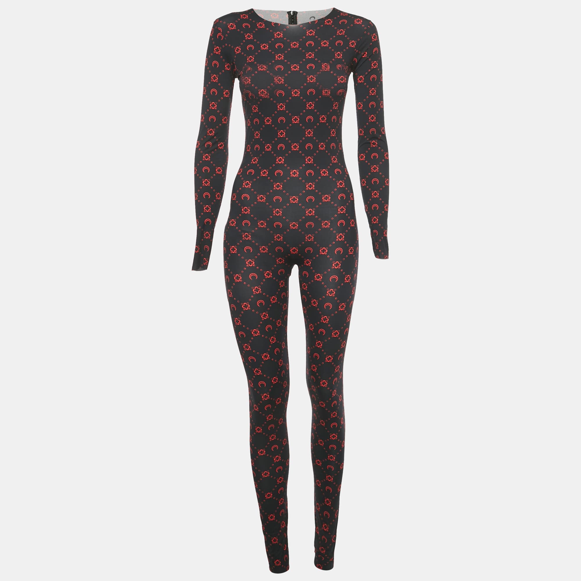 Marine Serre Black Printed Jersey Long Sleeve Jumpsuit L