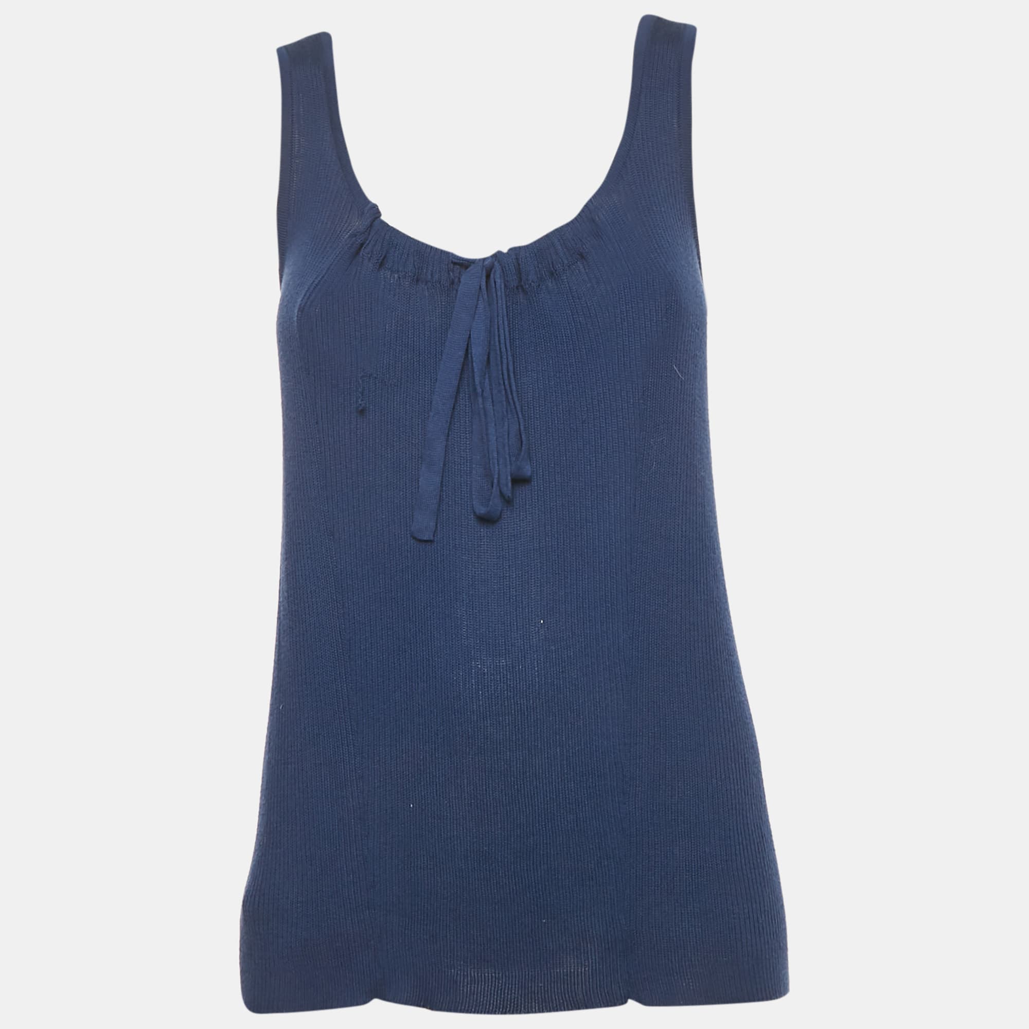 Marni Blue Rib Knit Tie-Up Detail Tank Top S