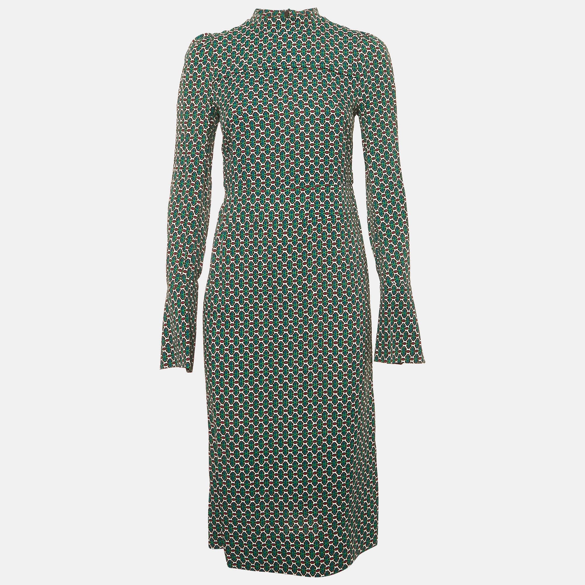 Marni Green Printed Crepe Midi Dress S