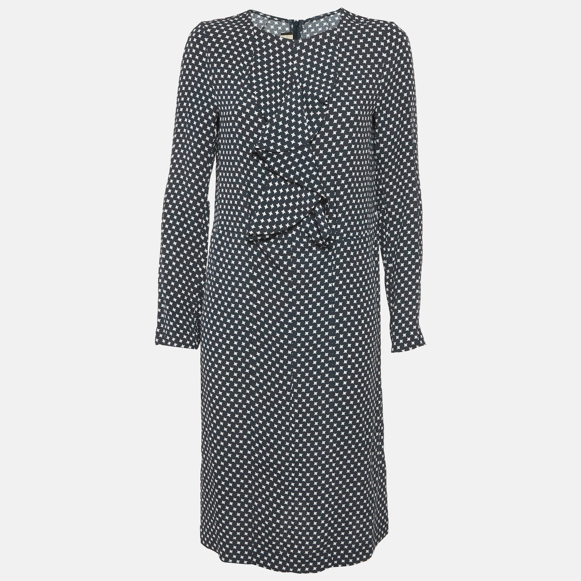 Marni Grey Printed Crepe Ruffled Short Dress M