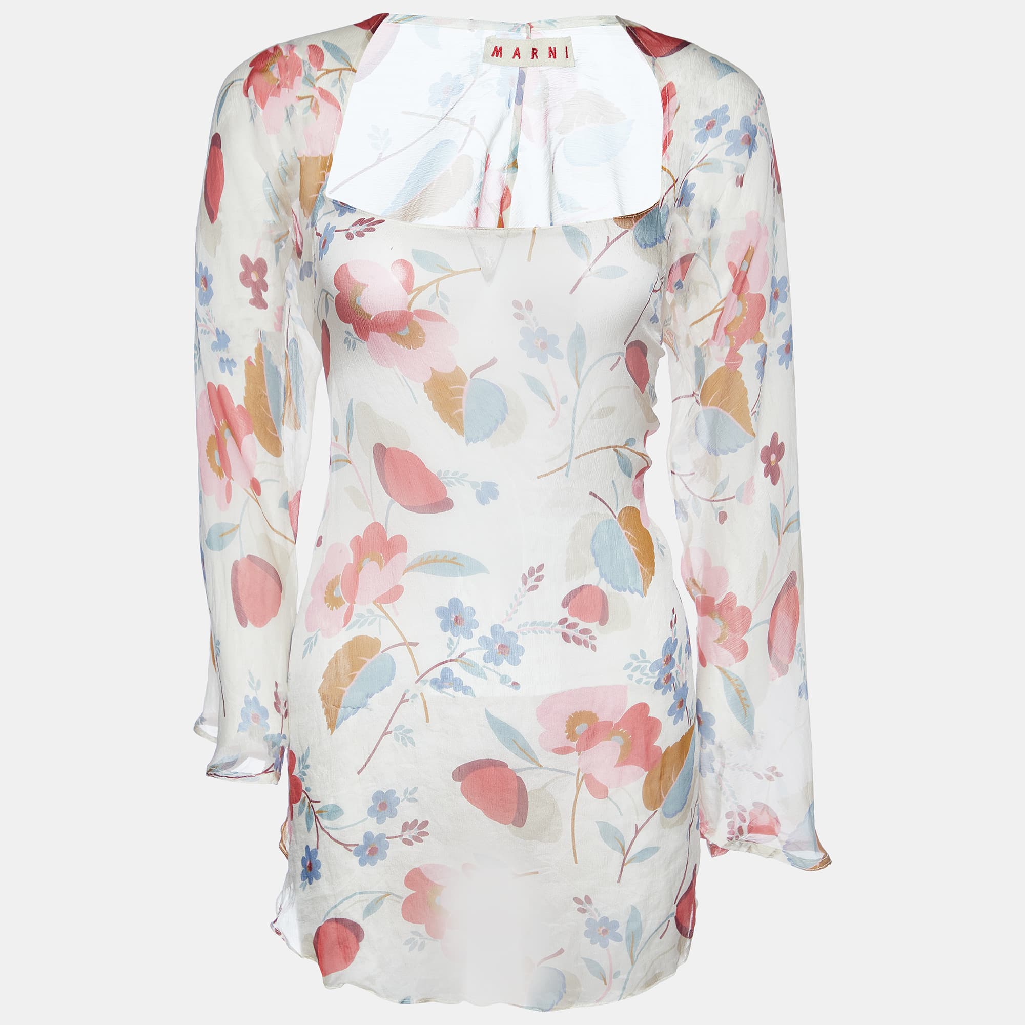 Marni Multicolor Floral Print Silk High-Low Blouse M
