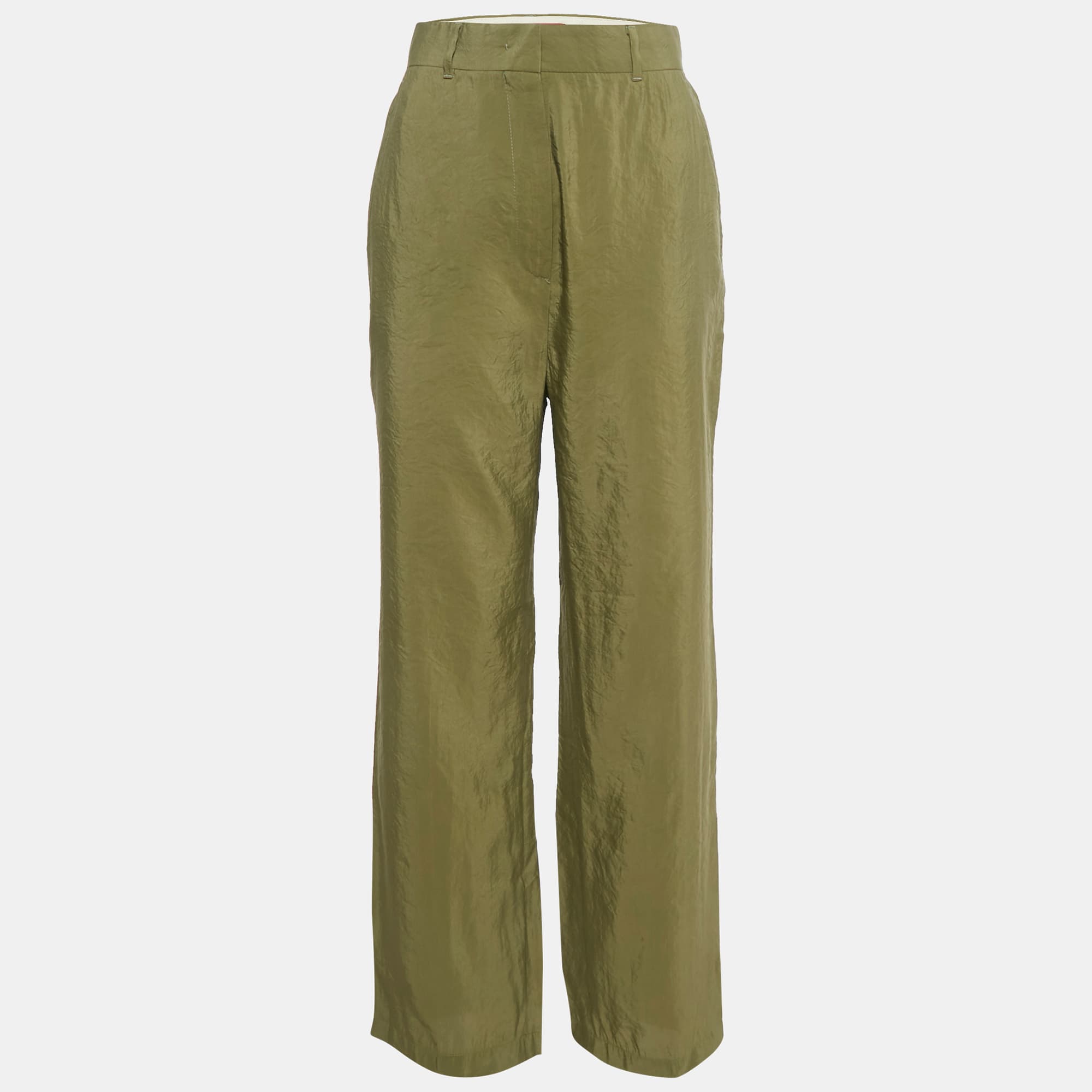 Max Mara Studio Green Crepe Straight Leg Trousers S