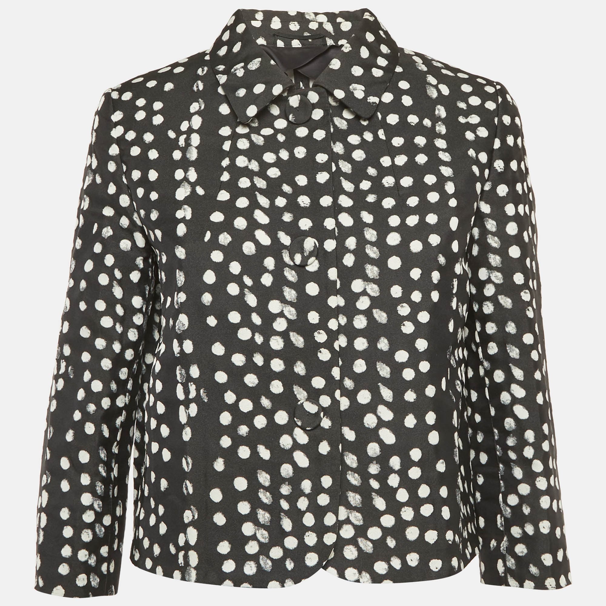 Max Mara Studio Black/White Wool Dotted Cropped Blazer M