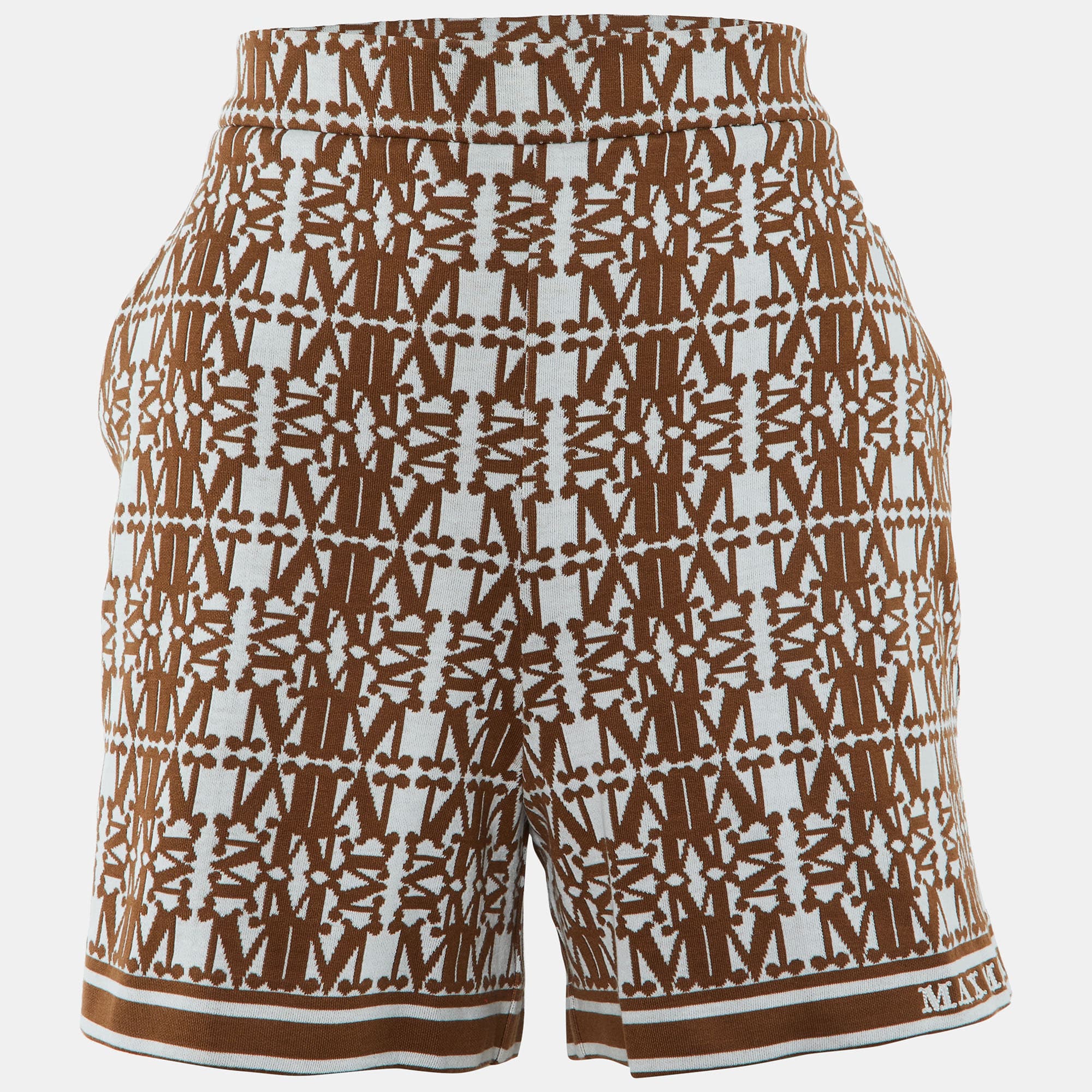 Max Mara Brown Logo Pattern Knit Anagni Shorts L