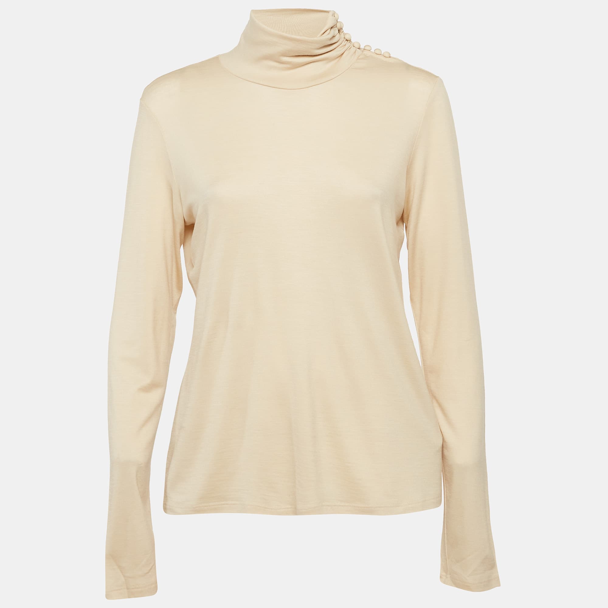 Max Mara Beige Jersey Turtleneck Top XL