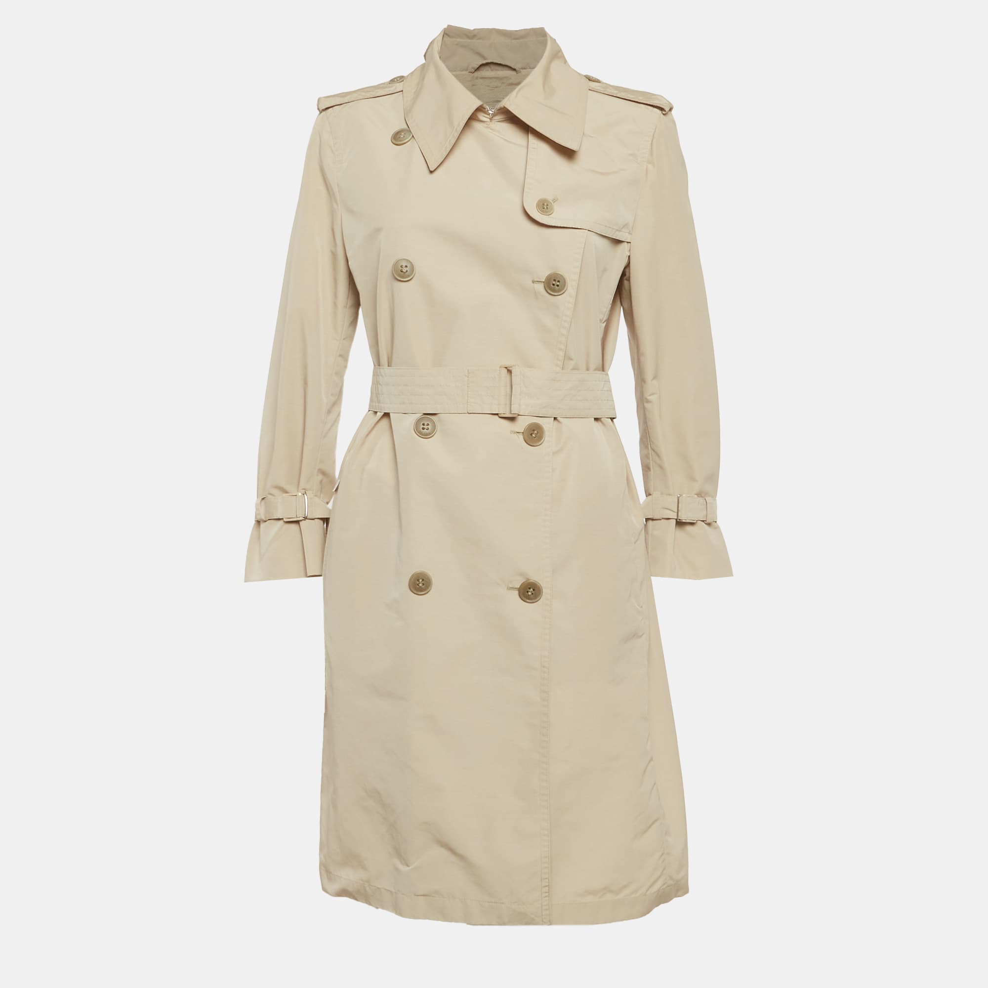 Max Mara Beige Synthetic Double Breasted Trench Coat L