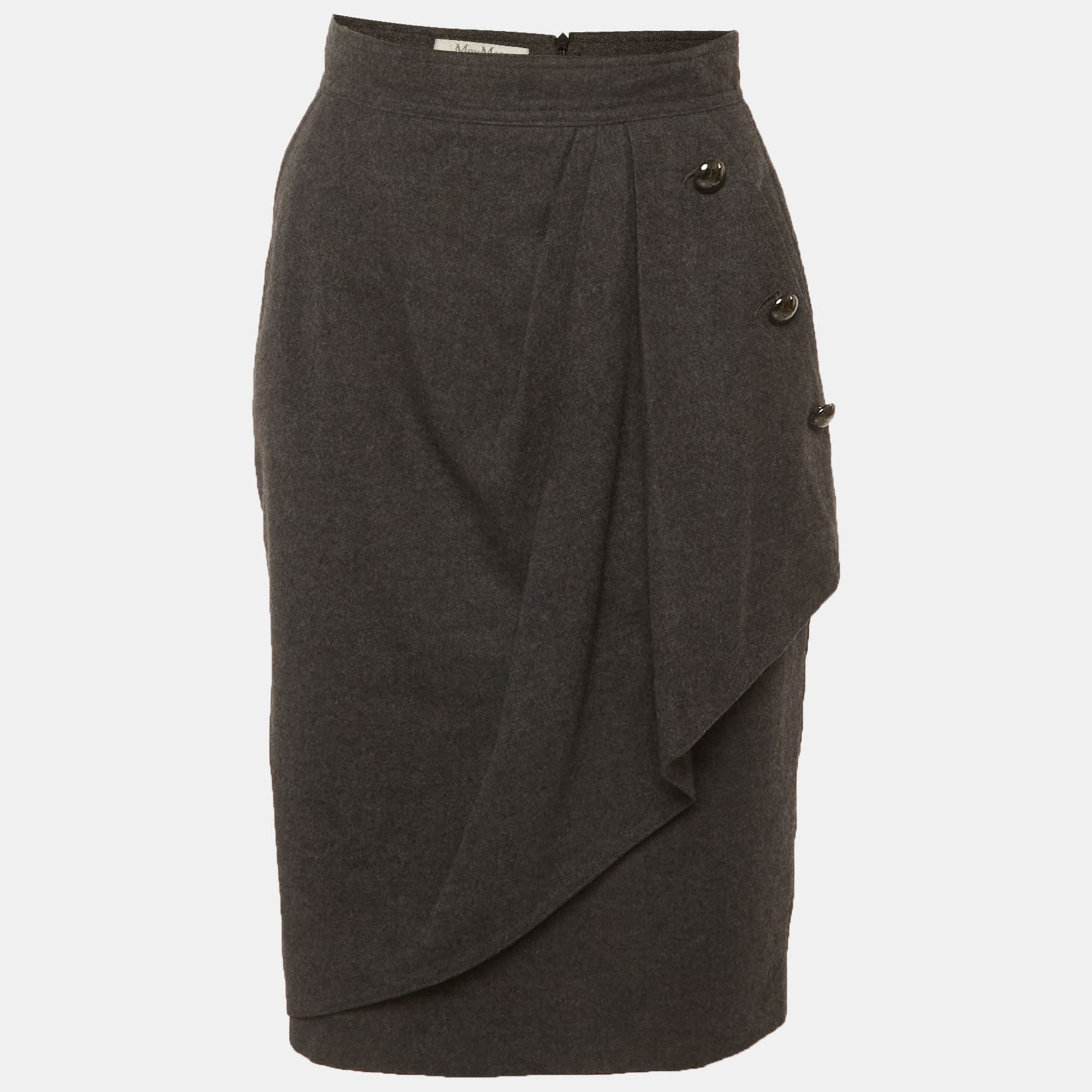 Max Mara Grey Wool Blend Wrap Mini Skirt S