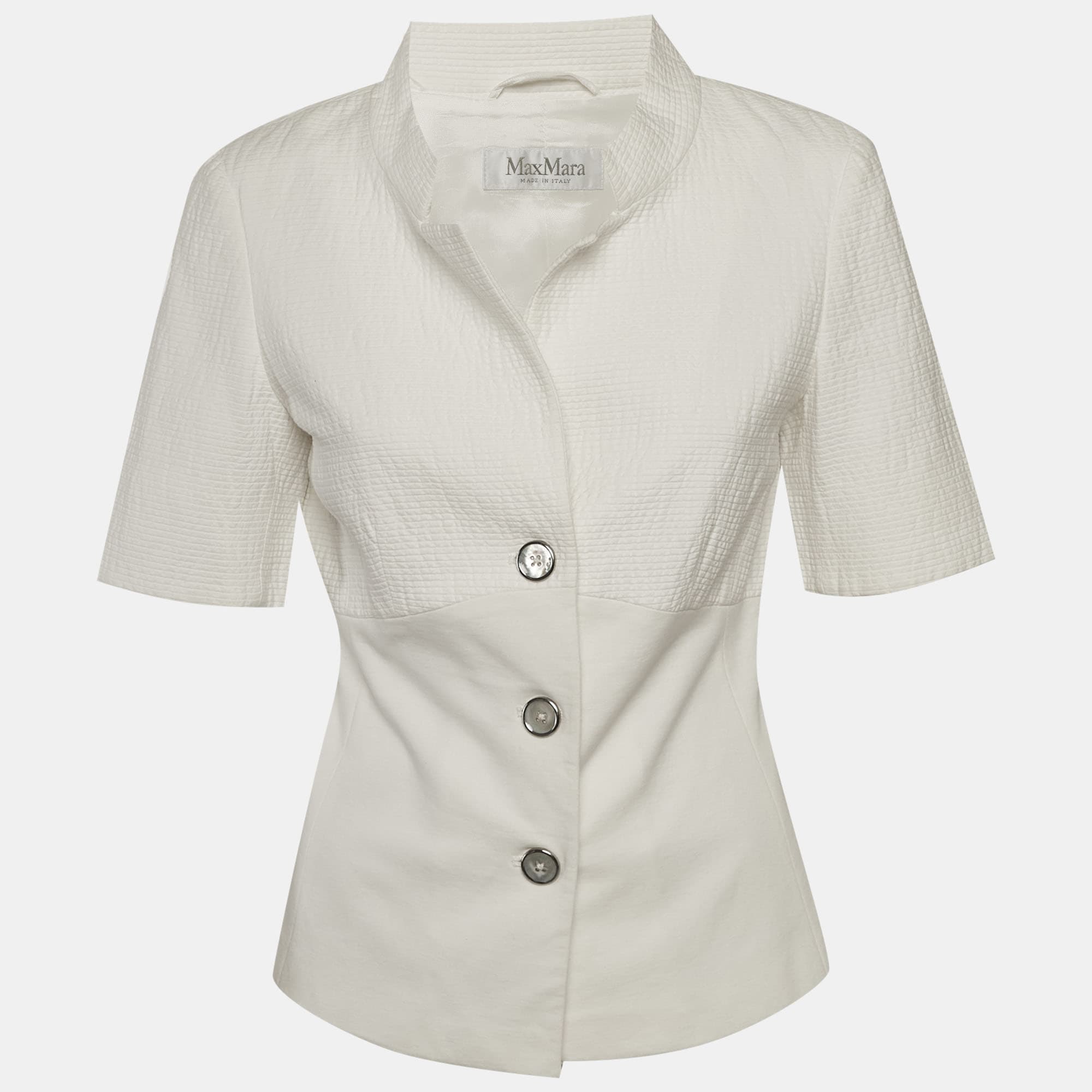 Max Mara Off White Cotton Knit Short Sleeve Jacket M