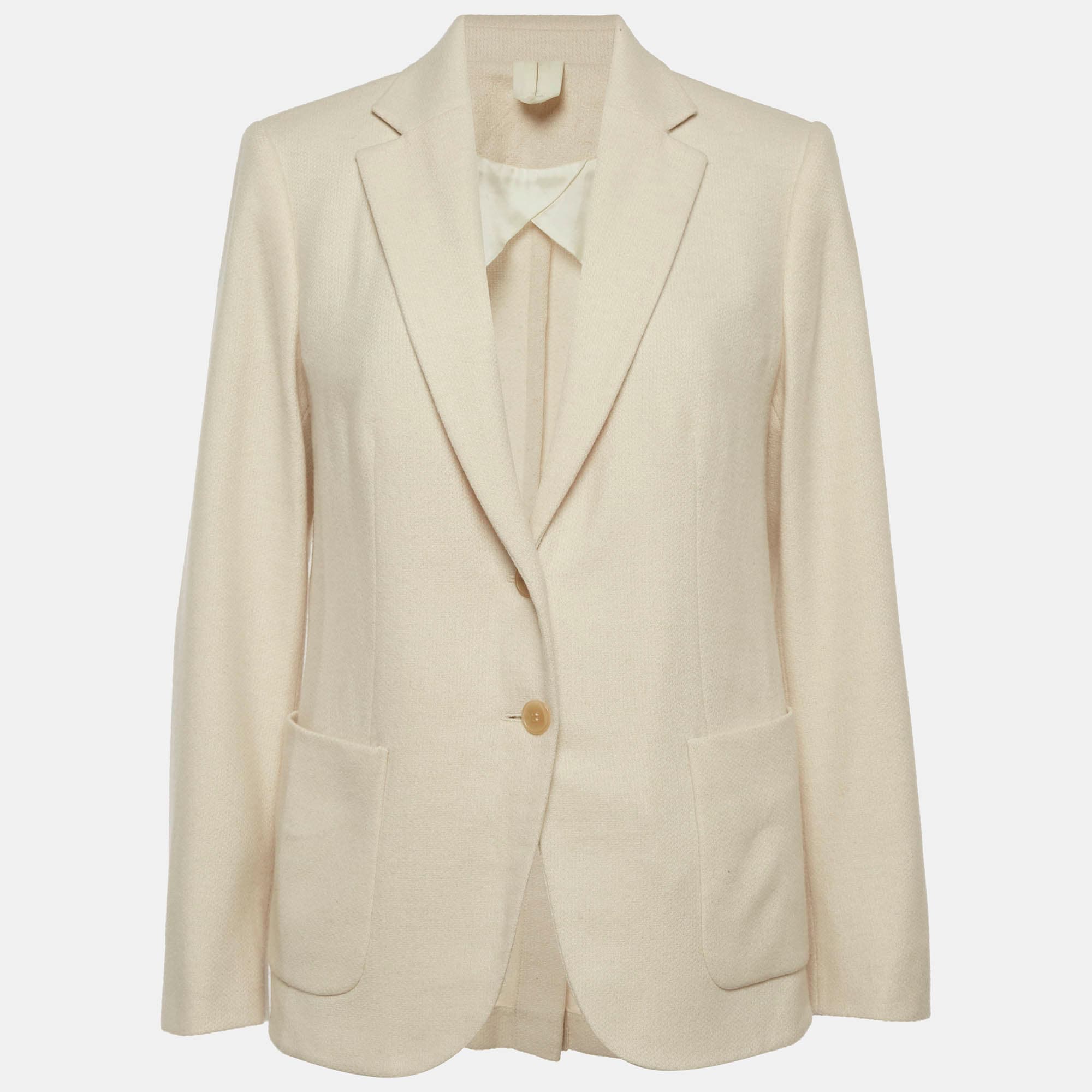 Max Mara Cream Wool Blend Regular Fit Blazer L