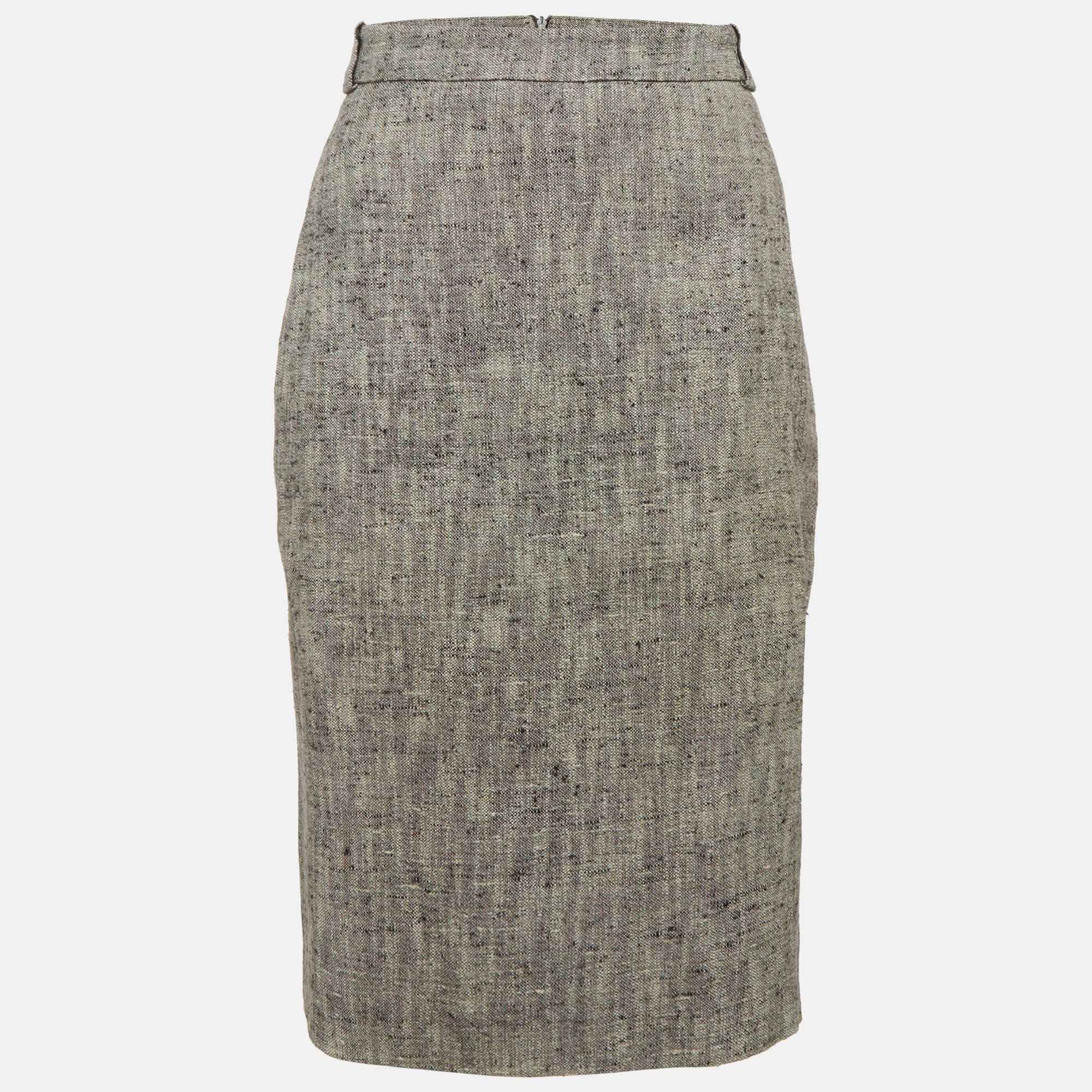 Max Mara Grey Tweed Pencil Skirt L