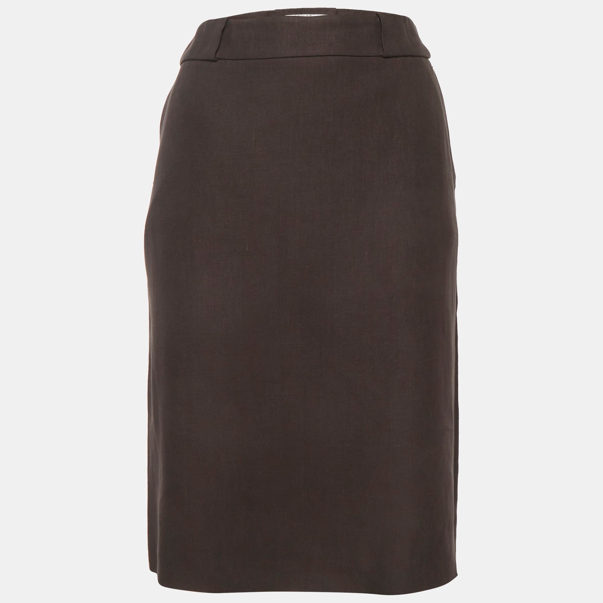 Max Mara Dark Grey Linen Pencil Skirt M