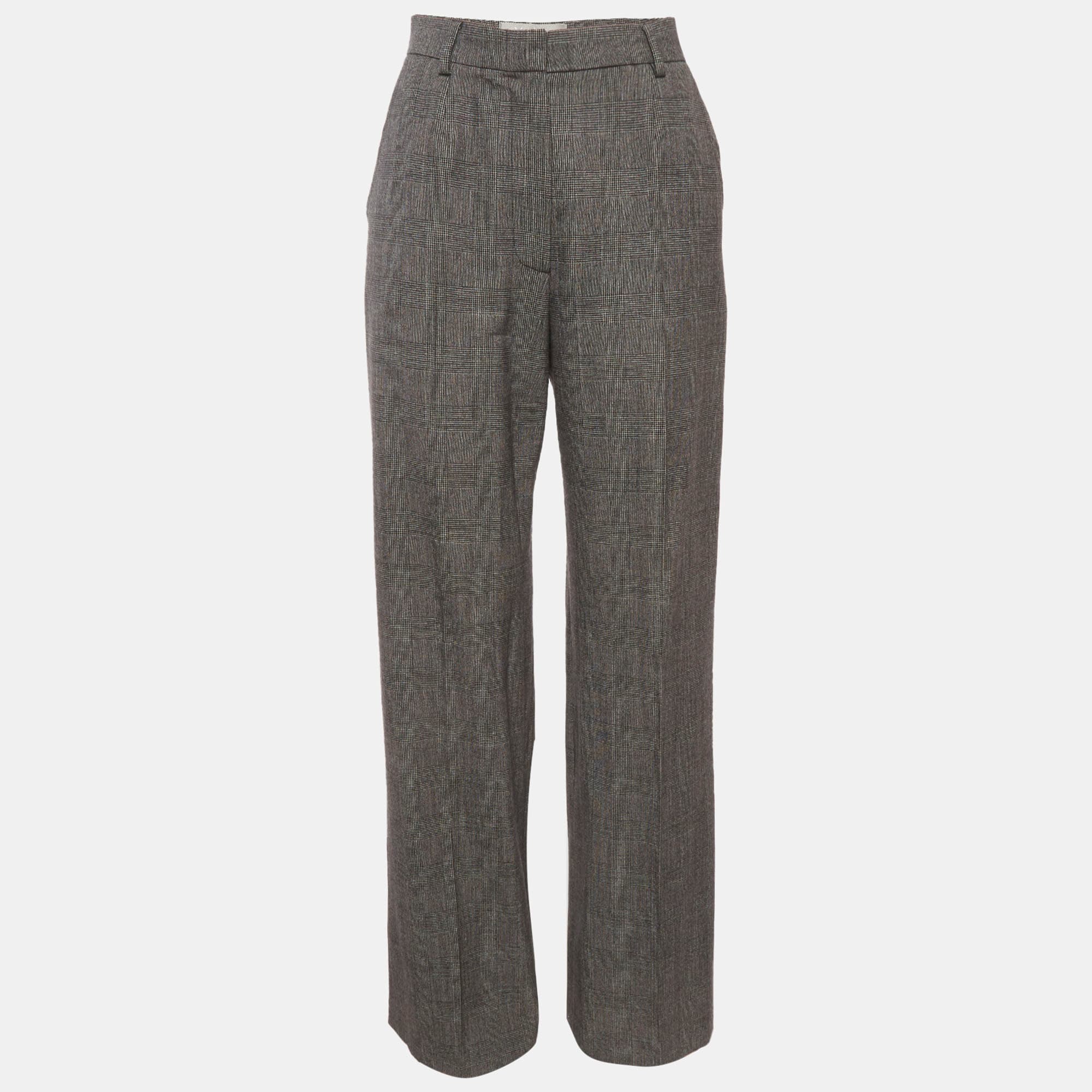 Max Mara Grey Glen Plaid Wool Blend Formal Trousers M
