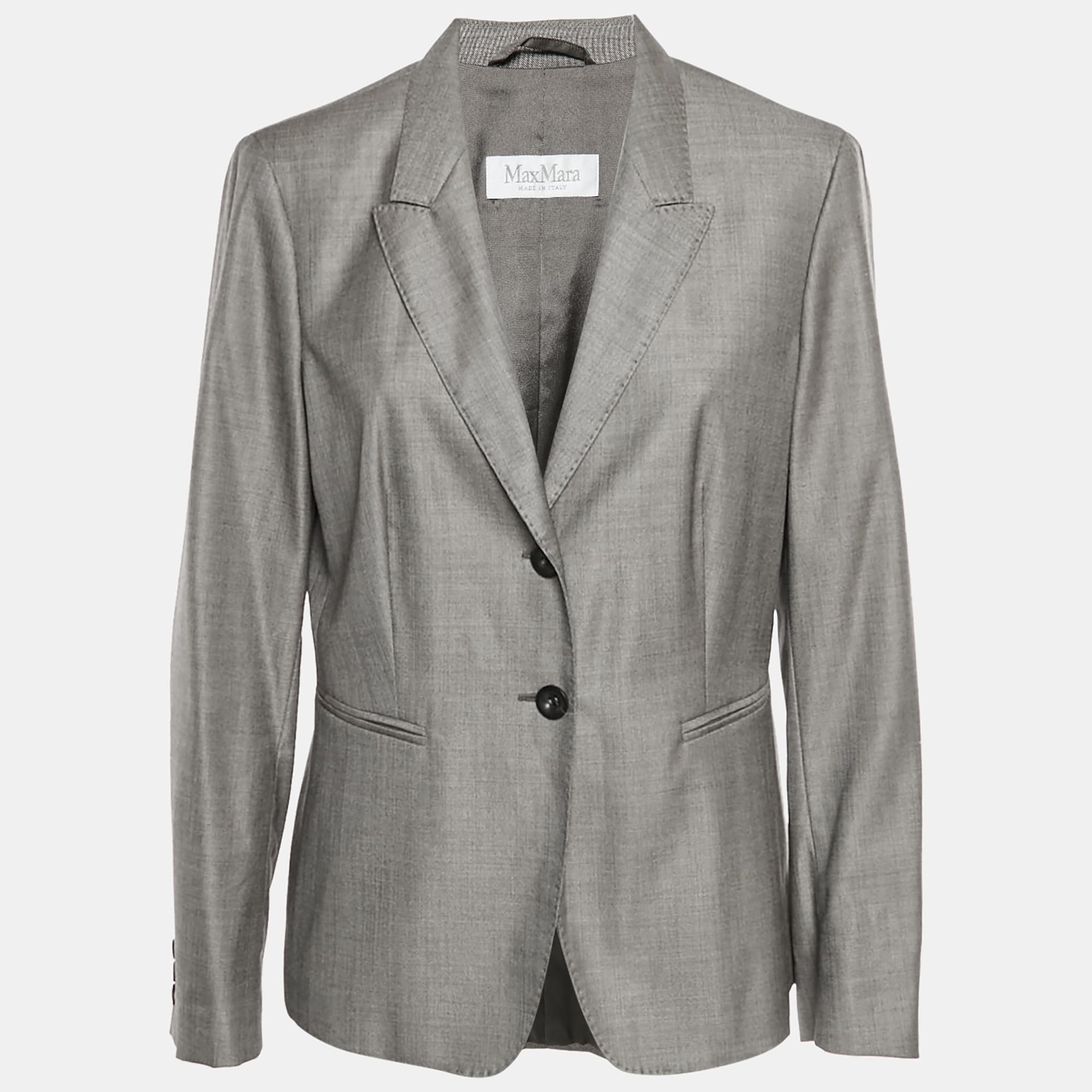 Max Mara Grey Wool Blend Single Breasted Blazer L
