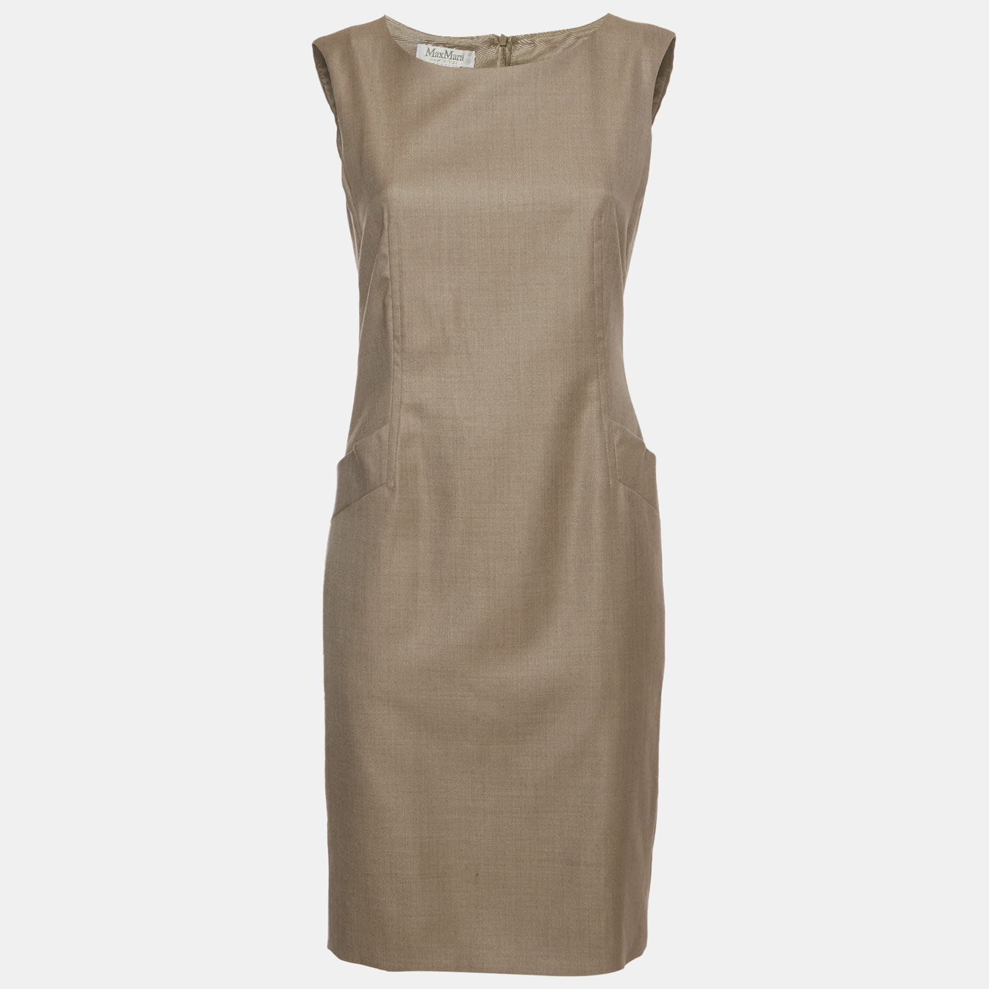 Max Mara Beige Wool Blend Bateau Neck Sheath Dress S