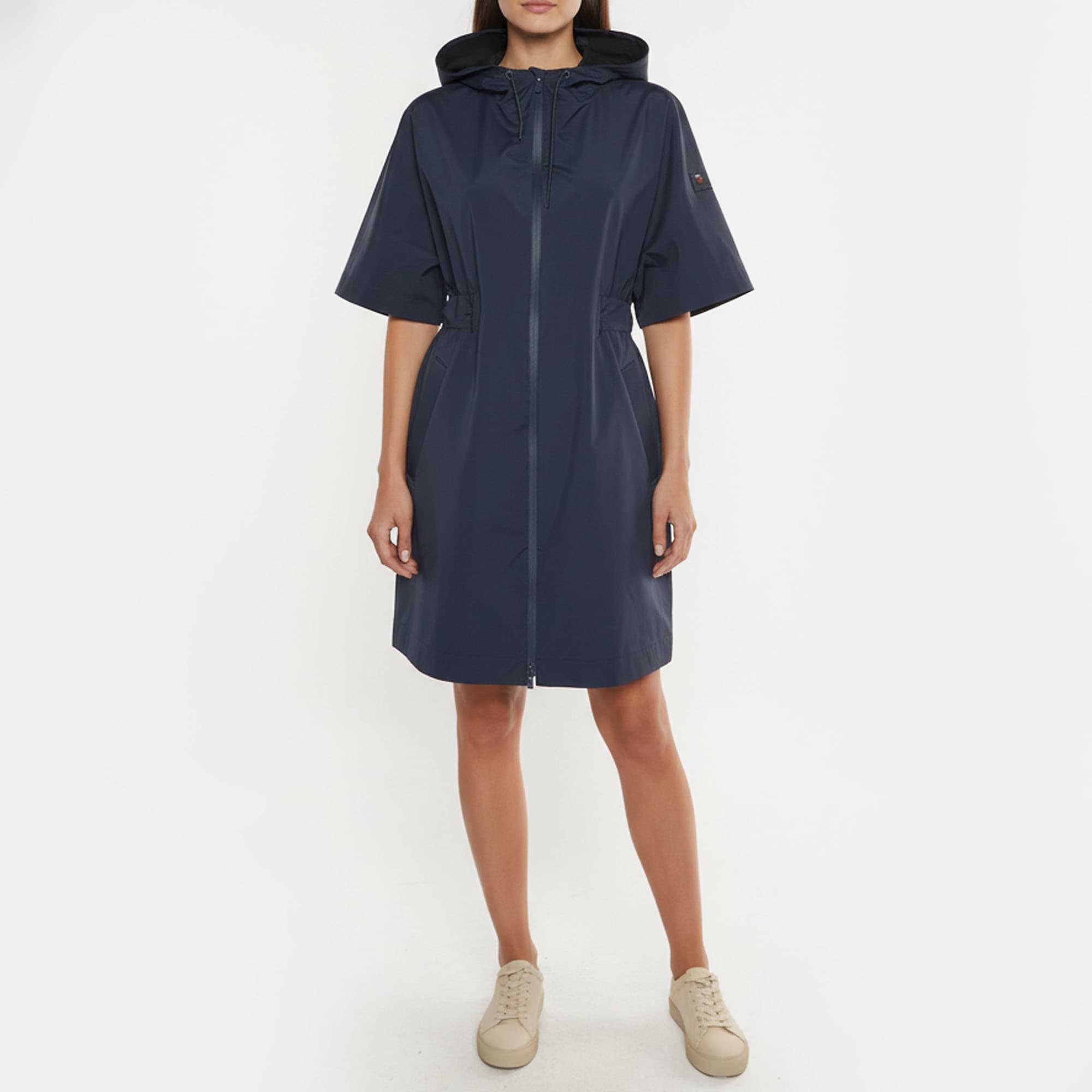 Max Mara Leisure Navy Blue Logo Detail Synthetic Hooded Eles Cape One Size