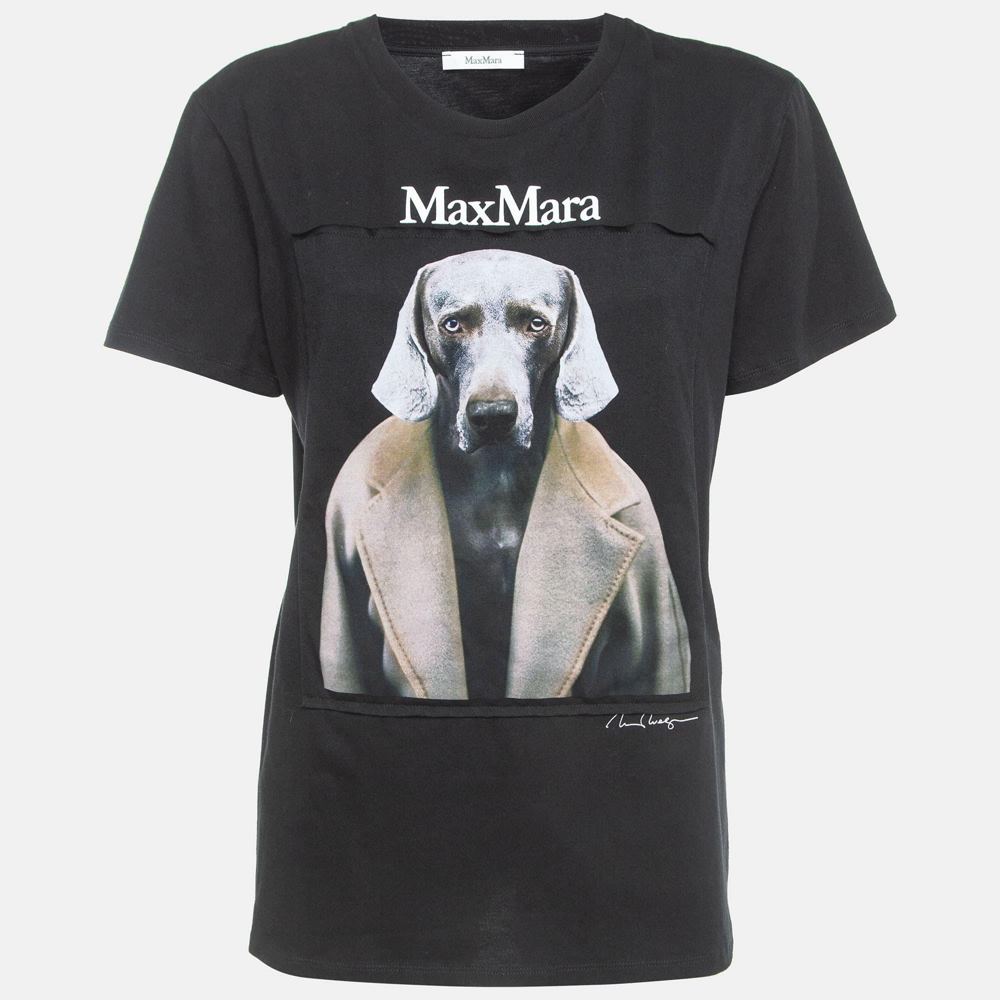 Max Mara Black Dog Print Cotton T-Shirt XL