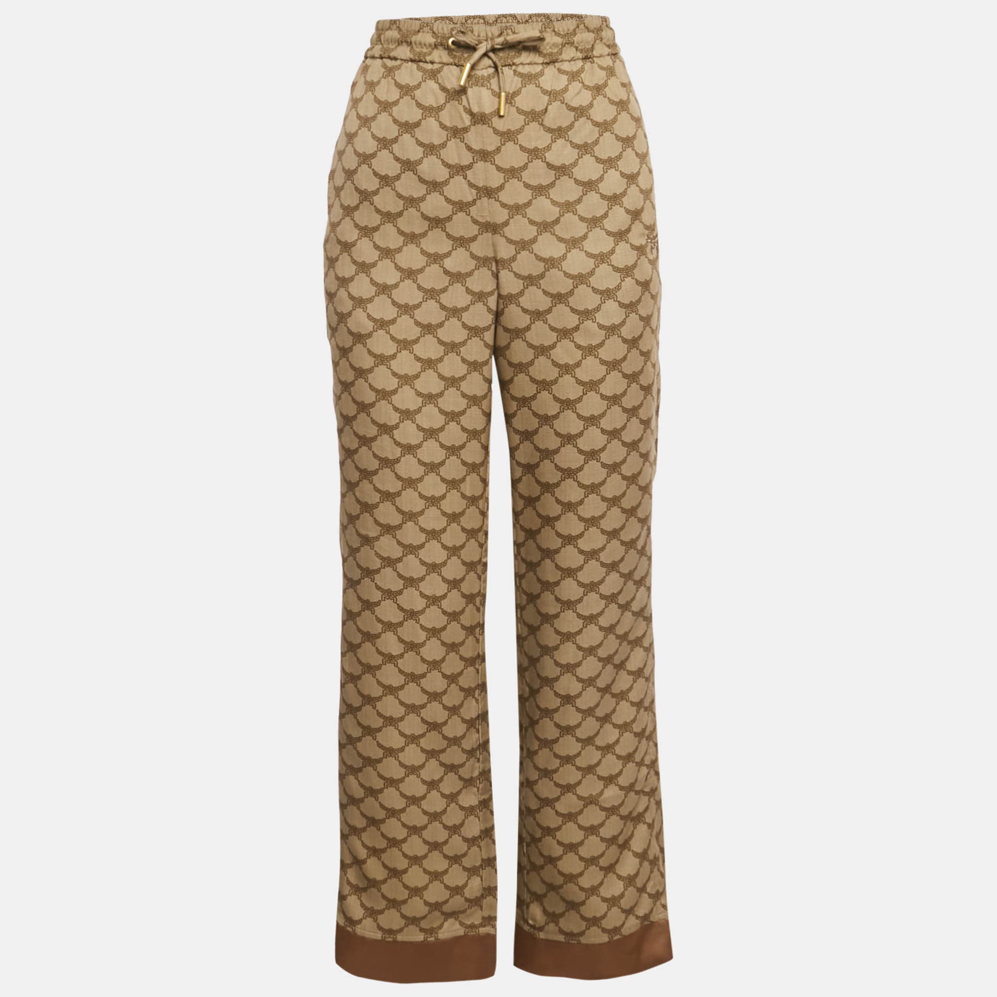 MCM Beige Monogram Jacquard Trousers S