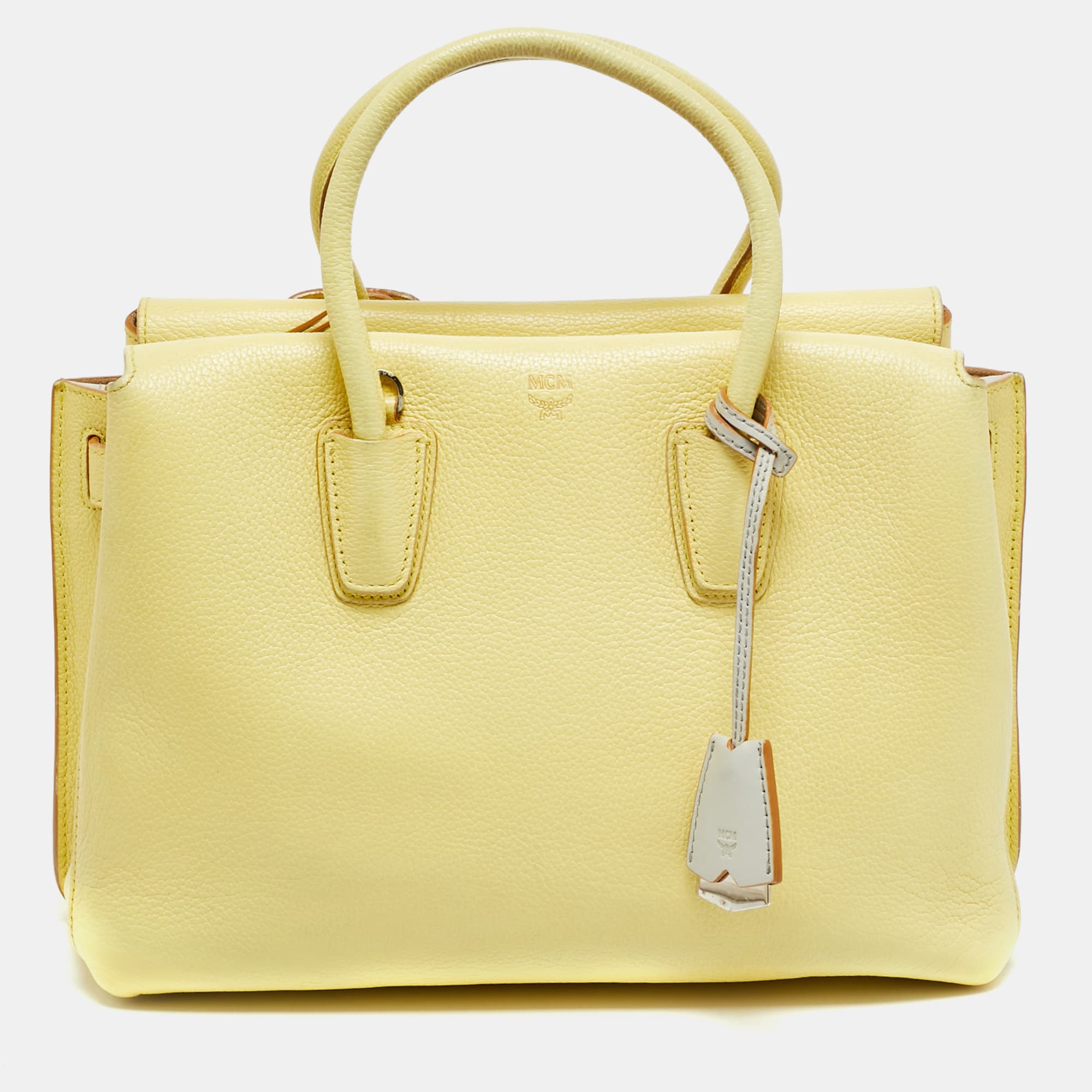 MCM Milla Medium Yellow Leather Tote