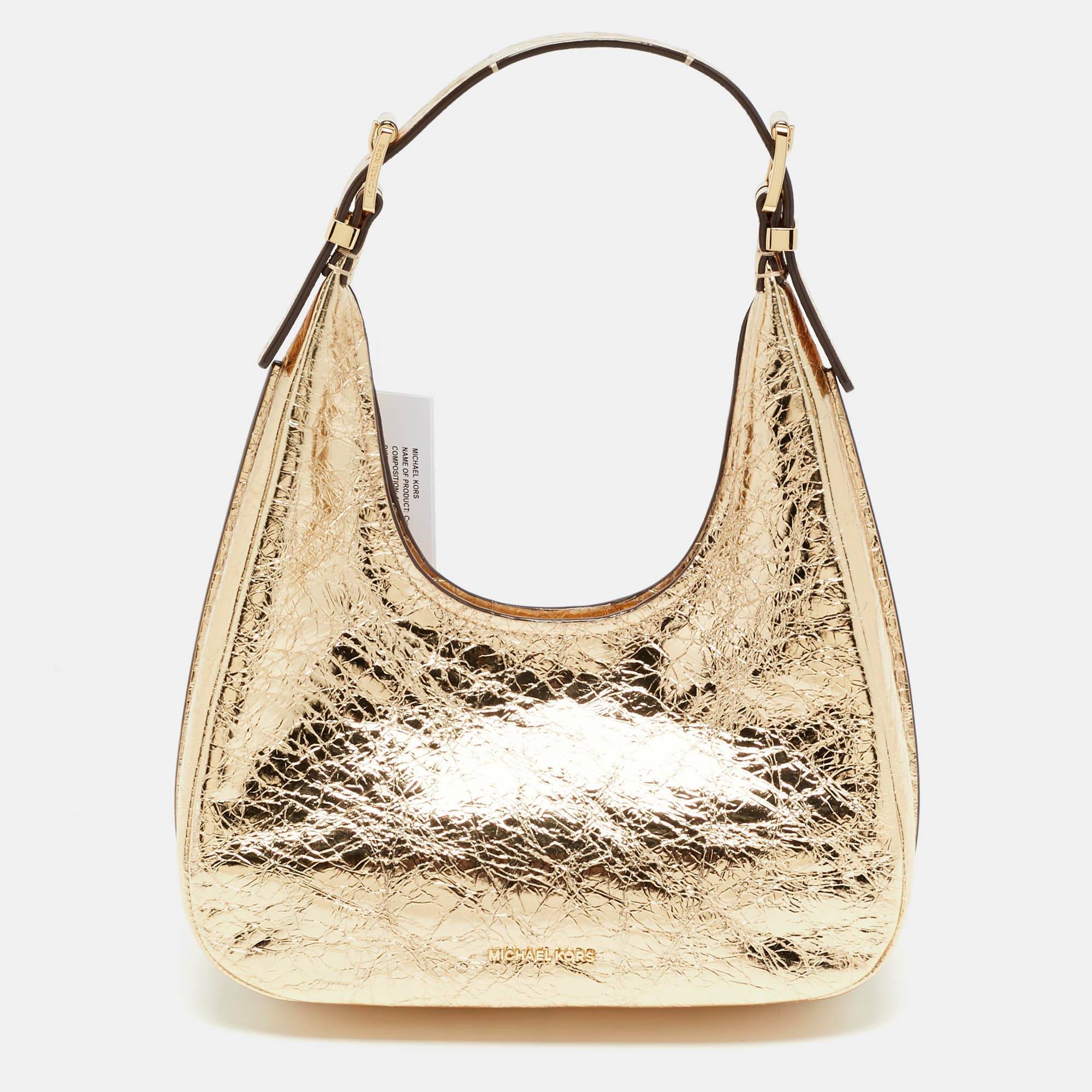 Michael Kors Nolita Small Gold Crinkled Patent Leather Hobo