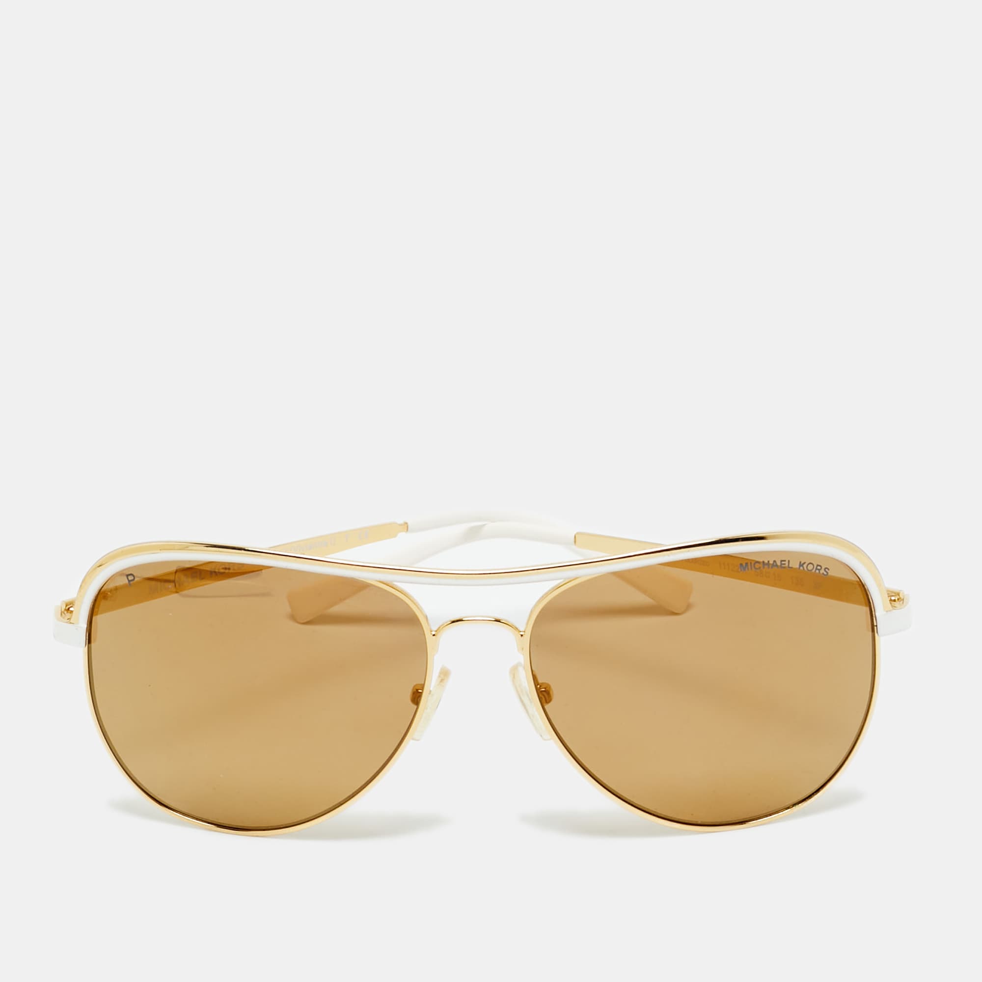Michael Kors Gold/White MK 1012 Viviana Aviator Sunglasses