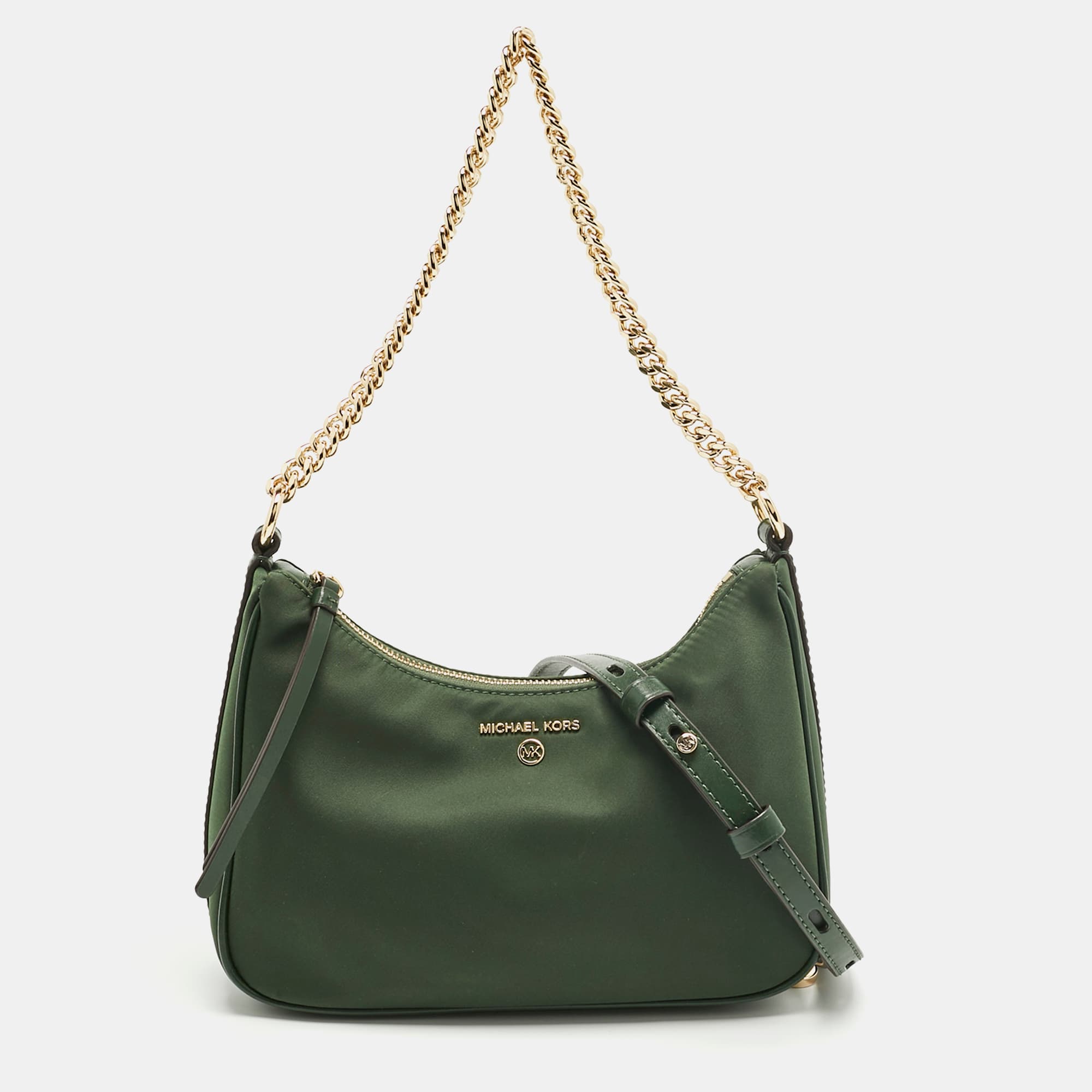 Michael Kors Green Nylon and Leather Gabardine Crossbody Bag