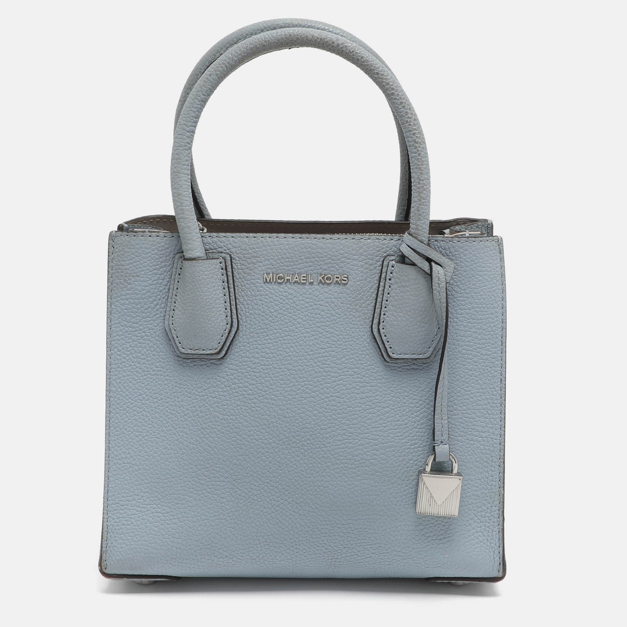 Michael Kors Mercer Small Light Blue Leather Tote