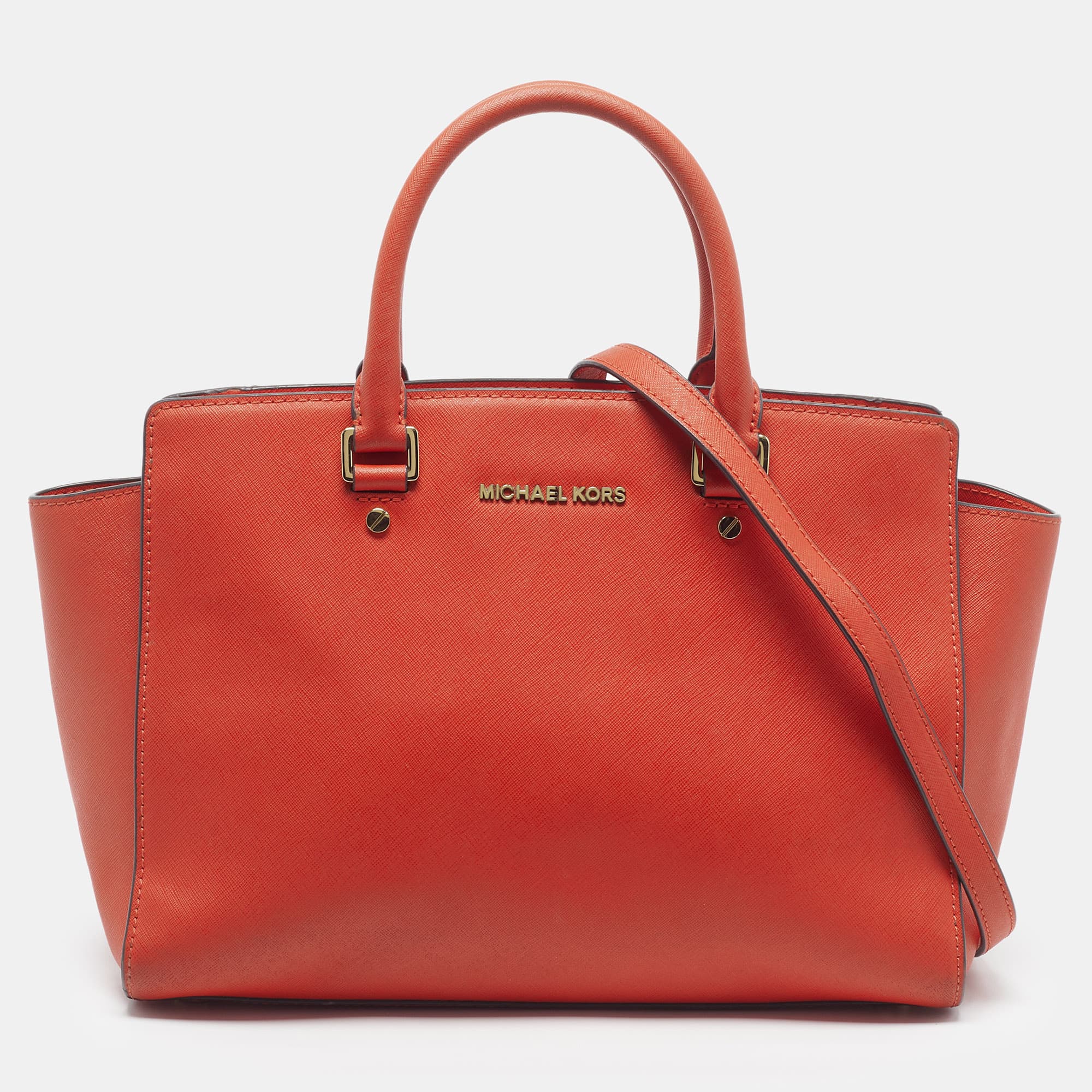 Michael Kors Selma Large Orange Leather Satchel