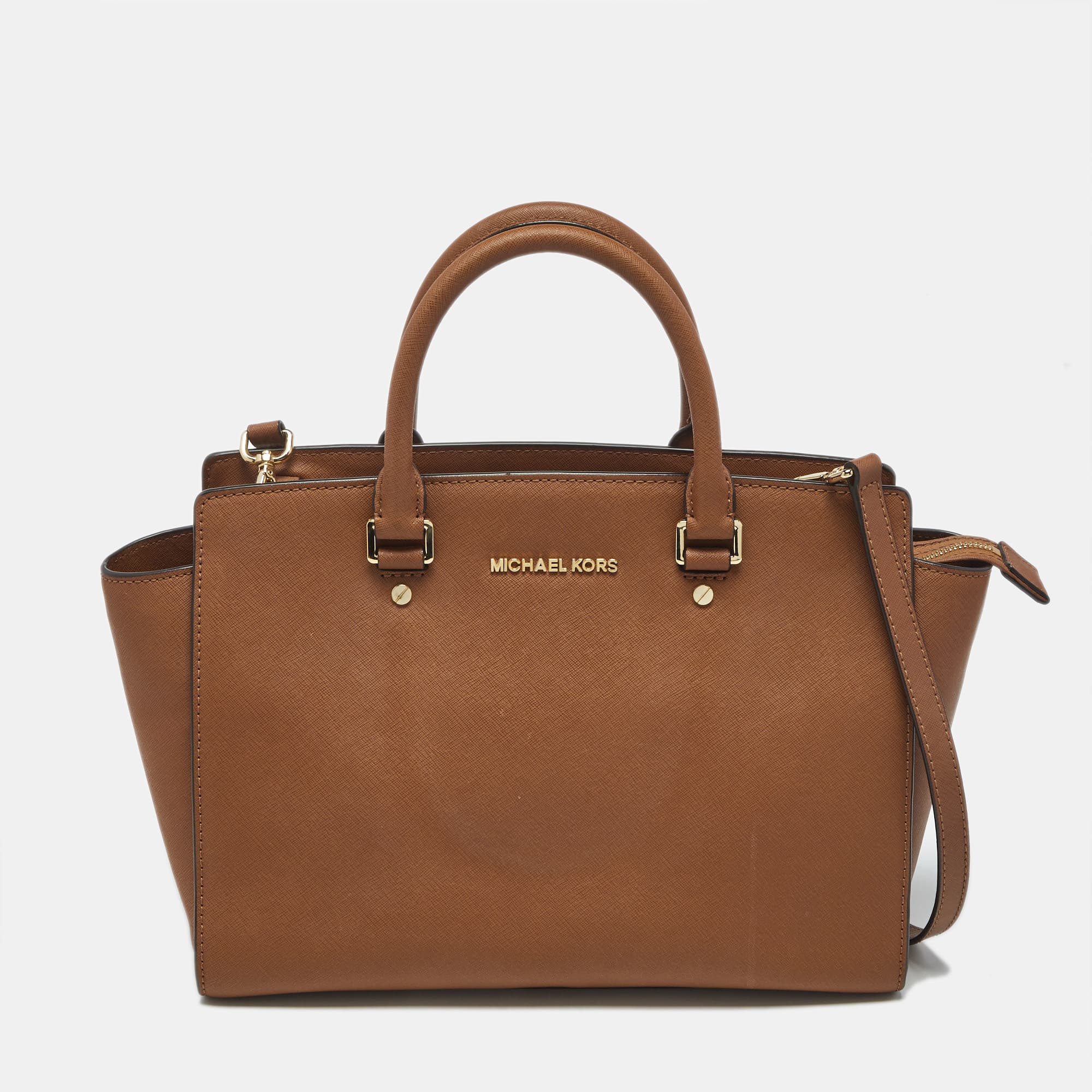 MICHAEL Michael Kors Brown Saffiano Leather Large Selma Satchel