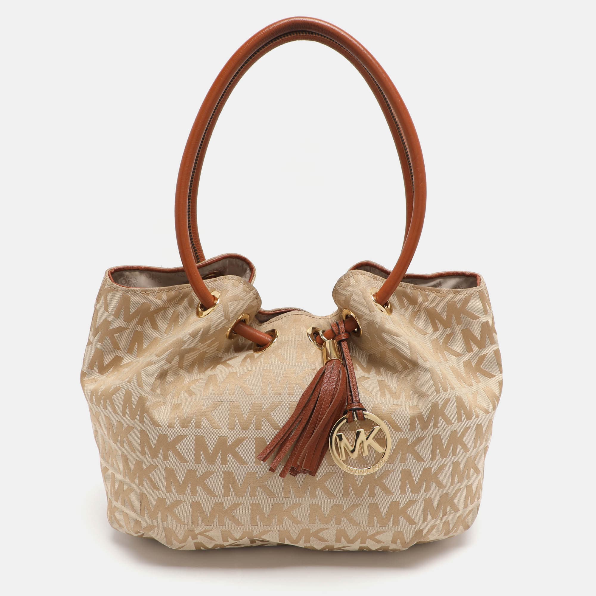 MICHAEL Michael Kors Ring Beige/Brown Signature Canvas and Leather EW Tote