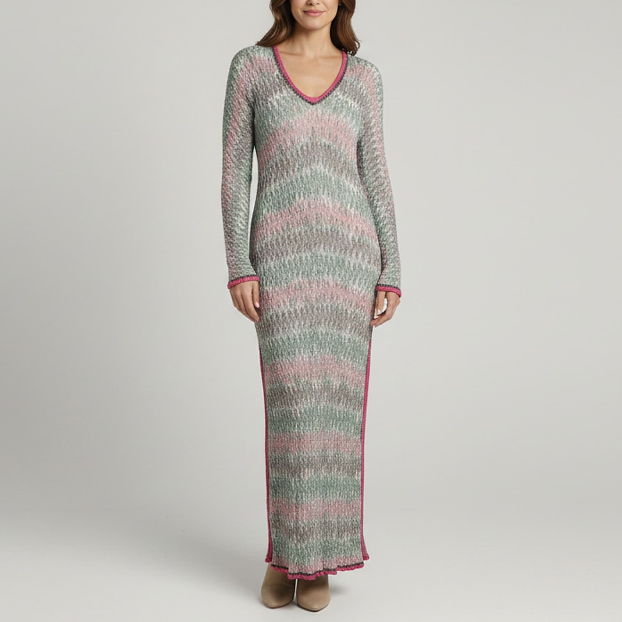 Missoni Multicolor Wave Printed Knit Maxi Dress M