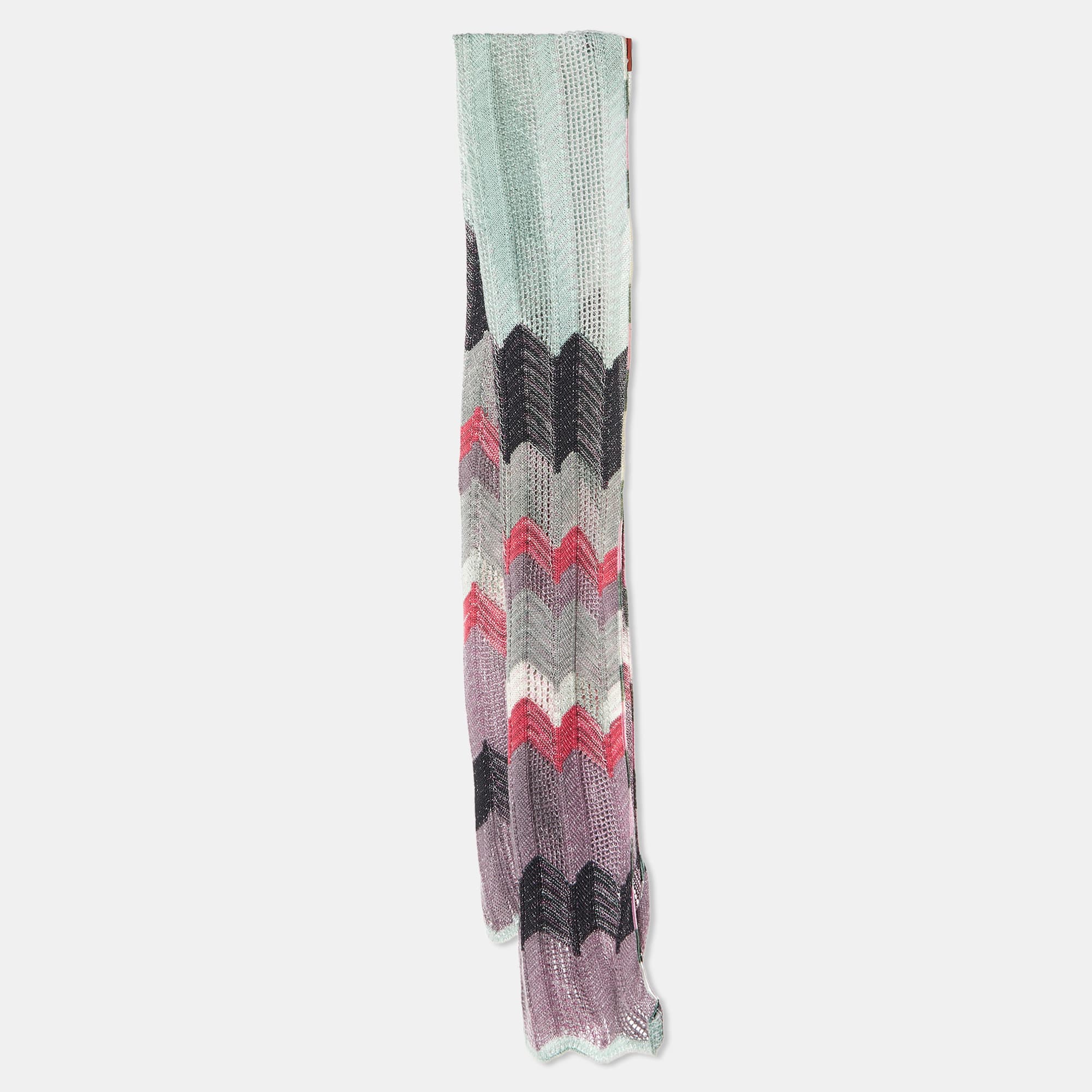 Missoni Sage Grenn/Purple Zig Zag Merino Wool Knit Stole
