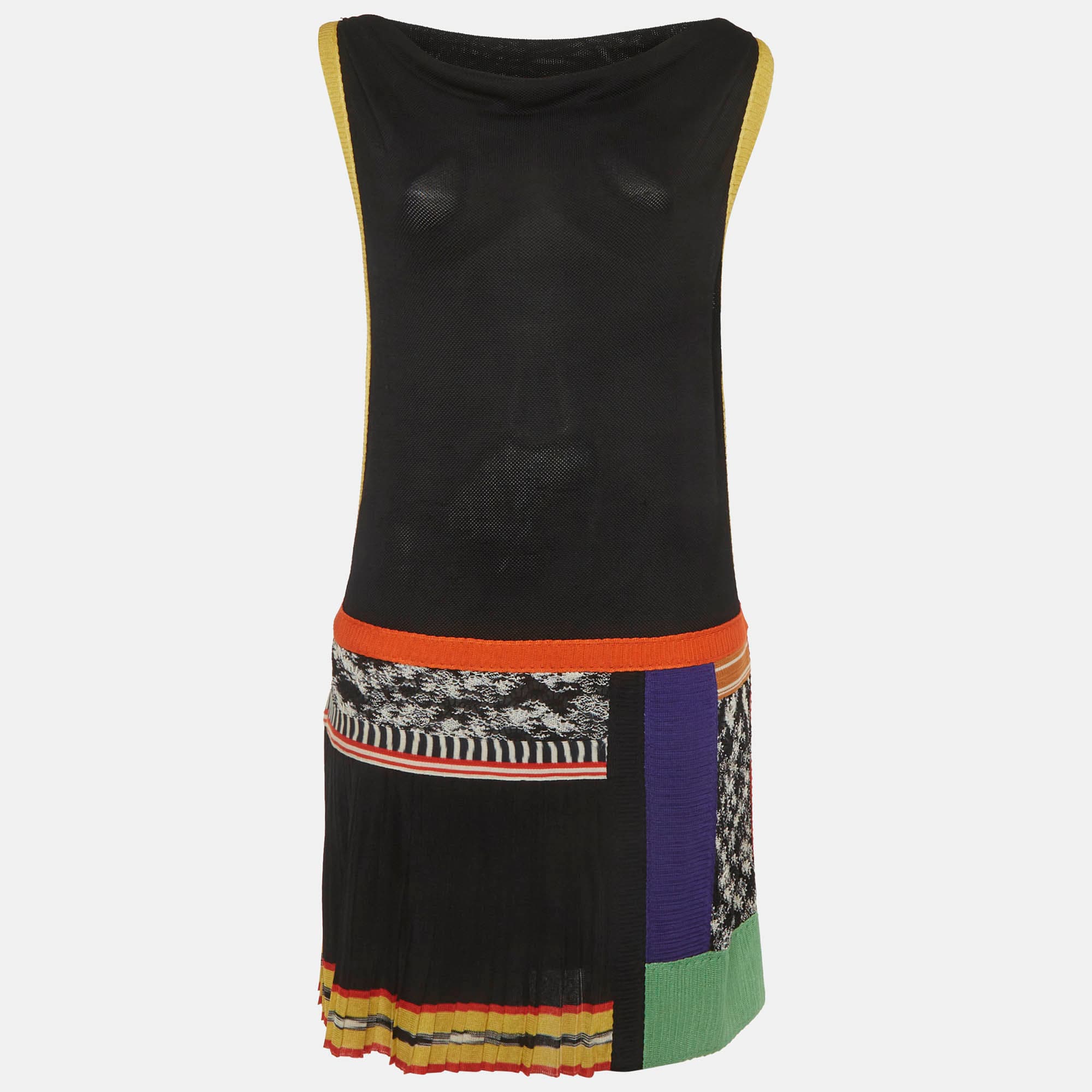 Missoni Multicolour Pique Knit Panelled Sleeveless Mini Dress M