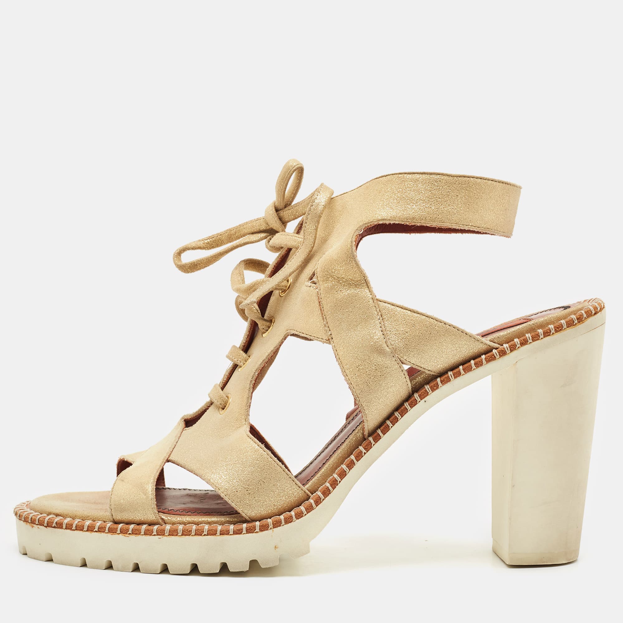 Missoni Gold Leather Ankle Strap Sandals Size 40