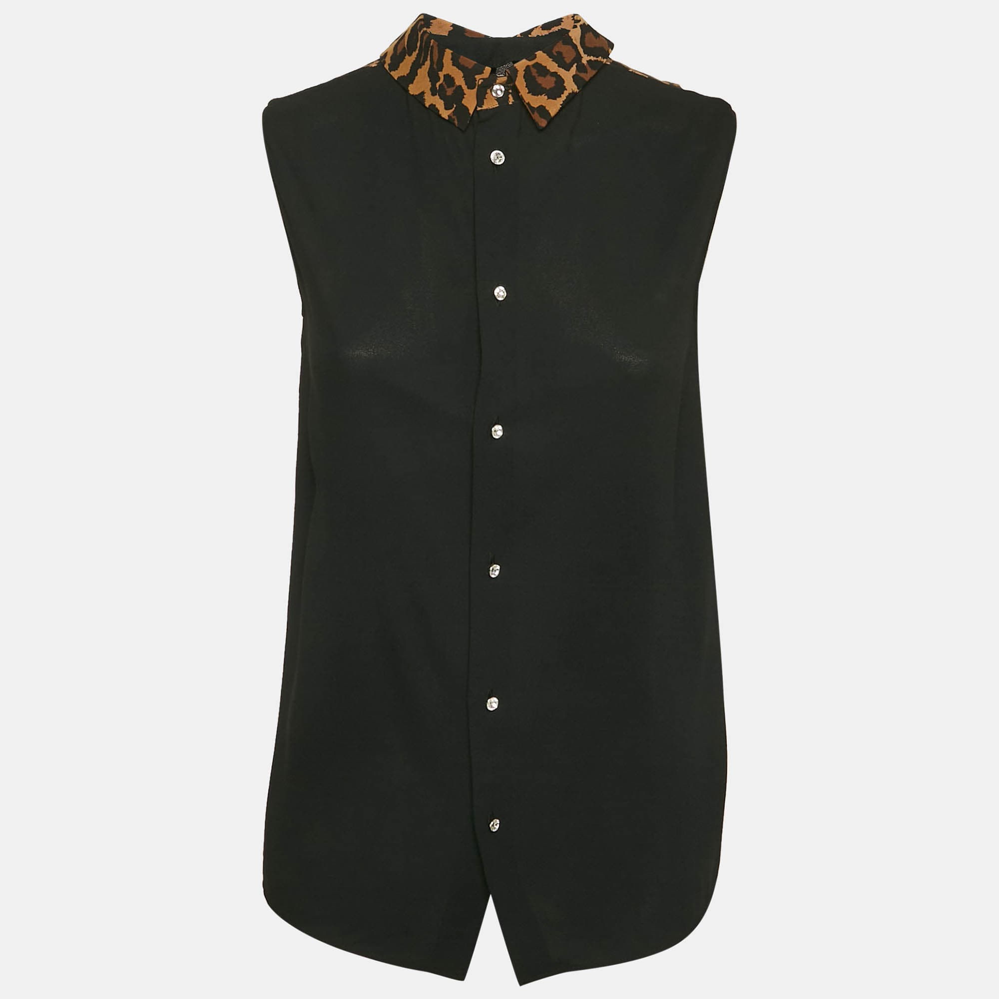 Miu Miu Black Crepe Contrast Collar Detail Sleeveless Top S