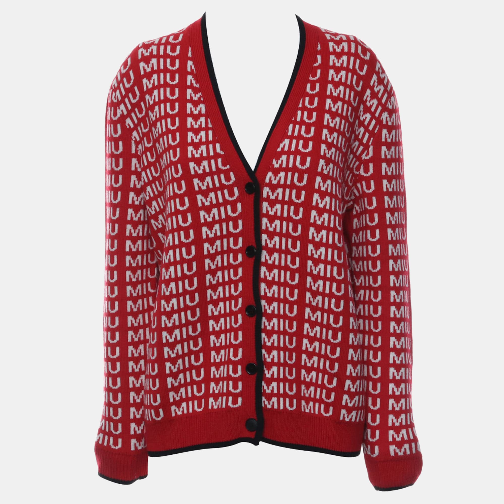 Miu Miu Red Wool Logo Knitted Cardigan M