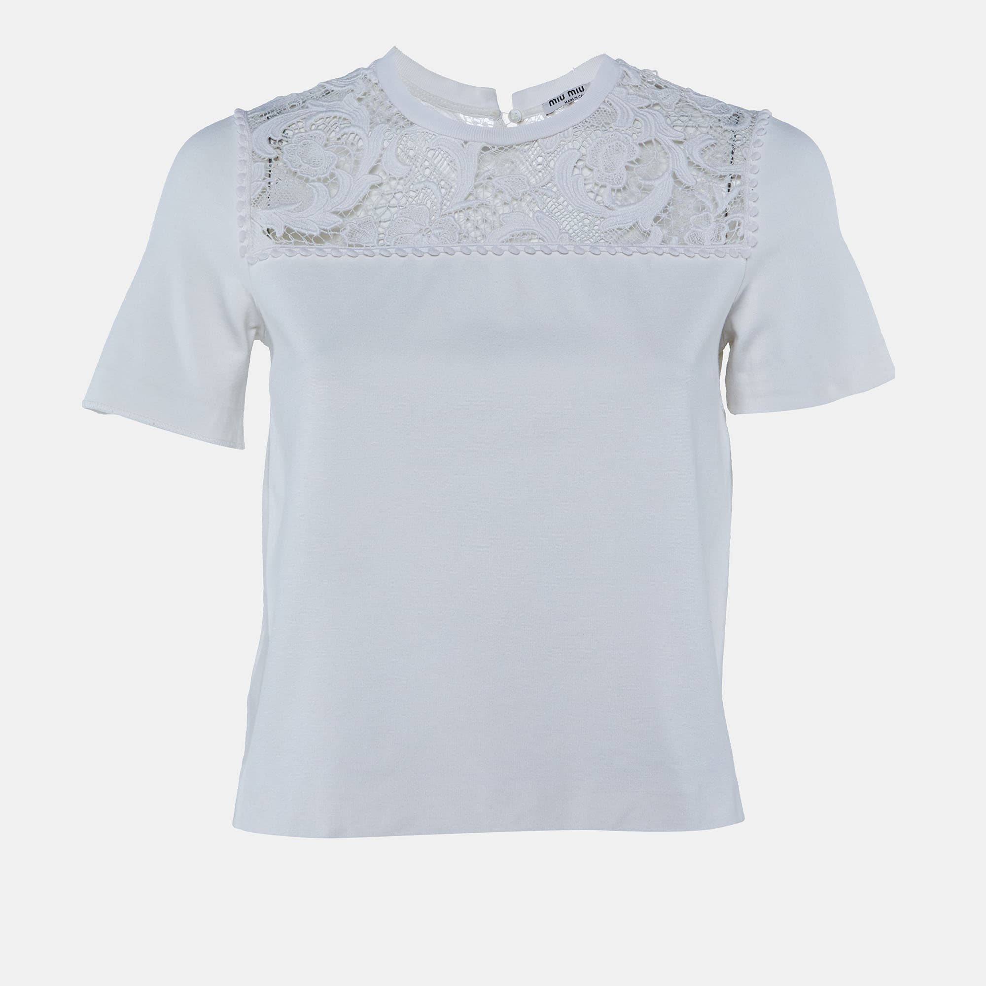 Miu Miu White Knit & Lace Top S