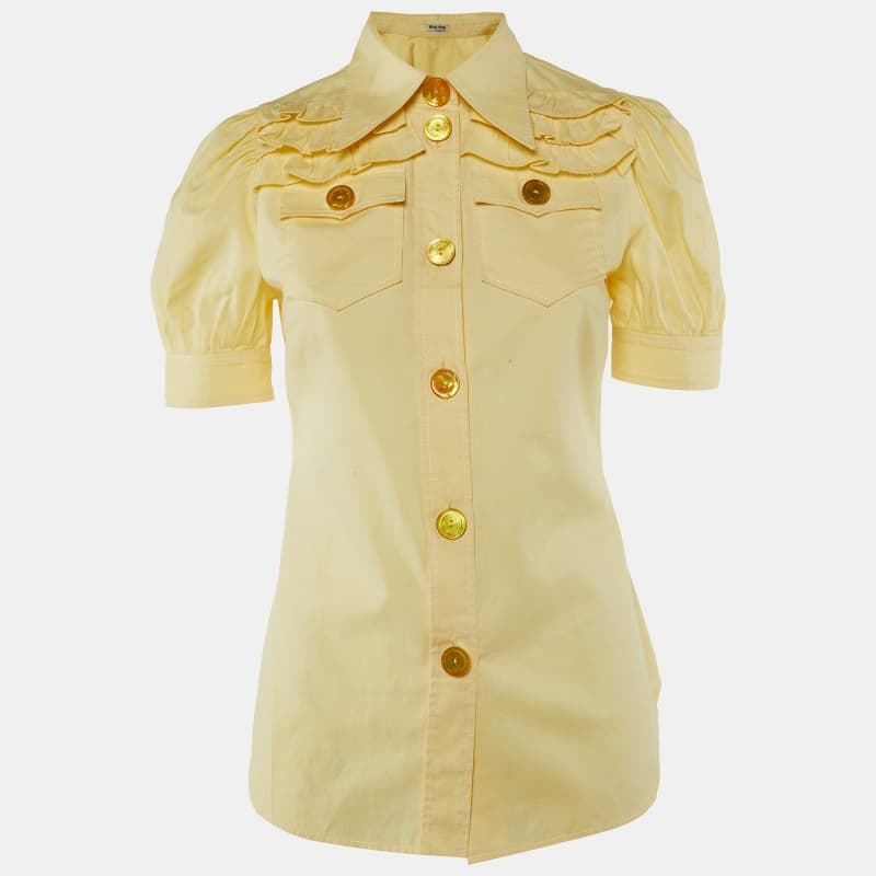 Miu Miu Yellow Cotton Ruffled Button Front Shirt XS