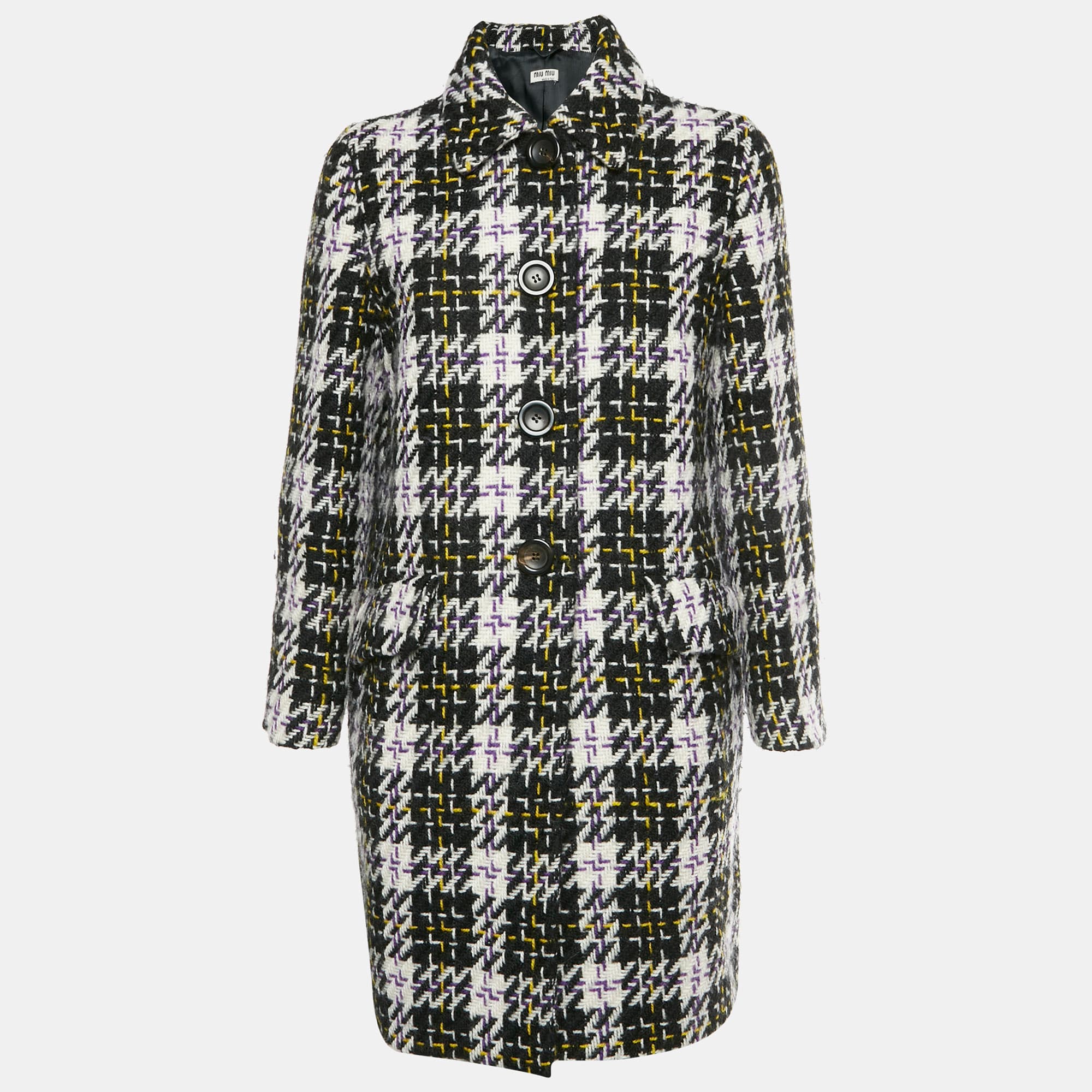 Miu Miu Black/White Houndstooth Wool Coat S