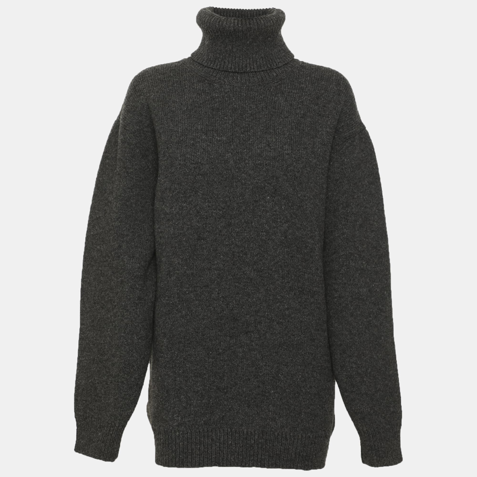 Miu Miu Dark Dark Grey Wool & Cashmere Oversized Shetland Turtleneck Sweater M