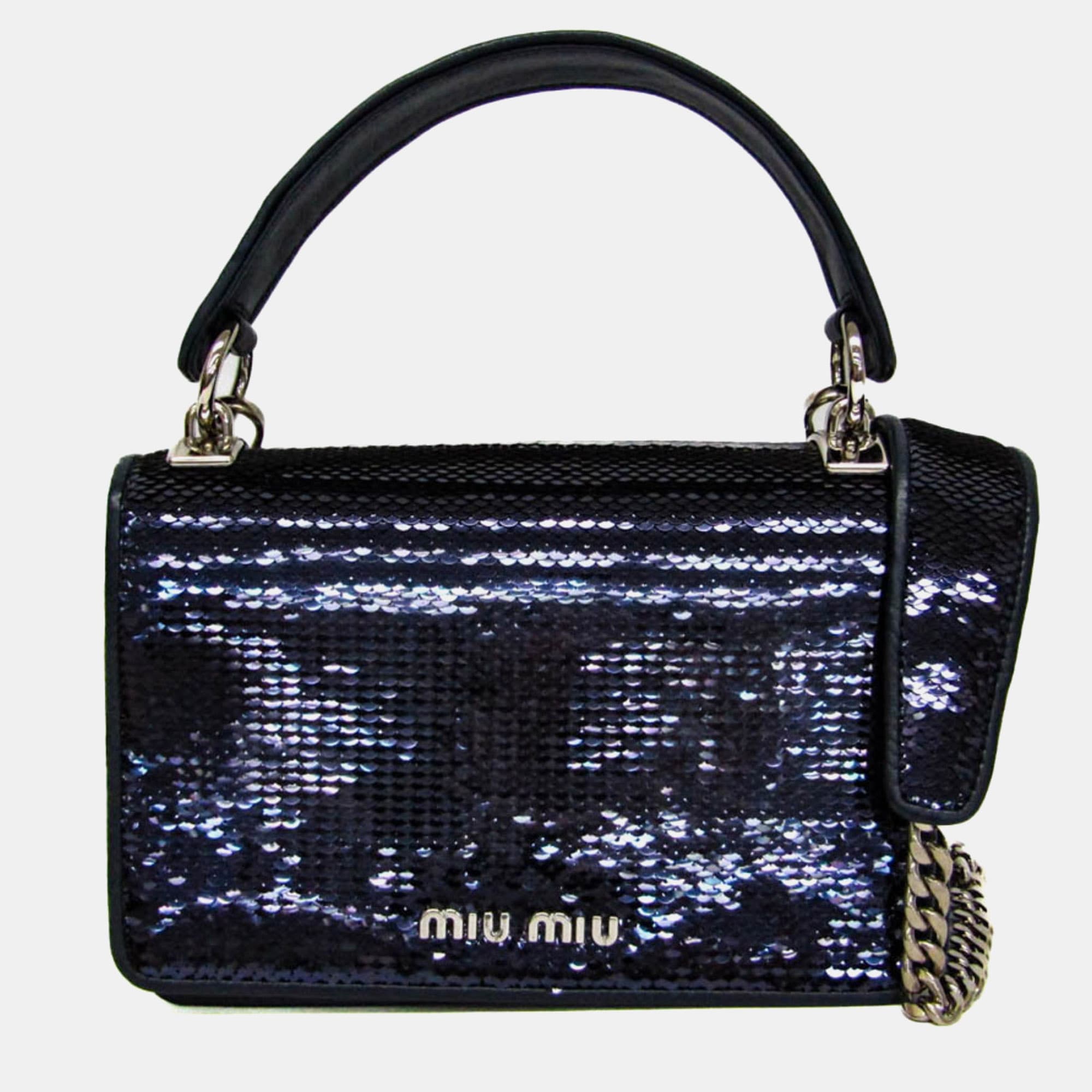 Miu Miu Chain Shoulder Bag Leather Spangles Handbag Shoulder Bag Blue