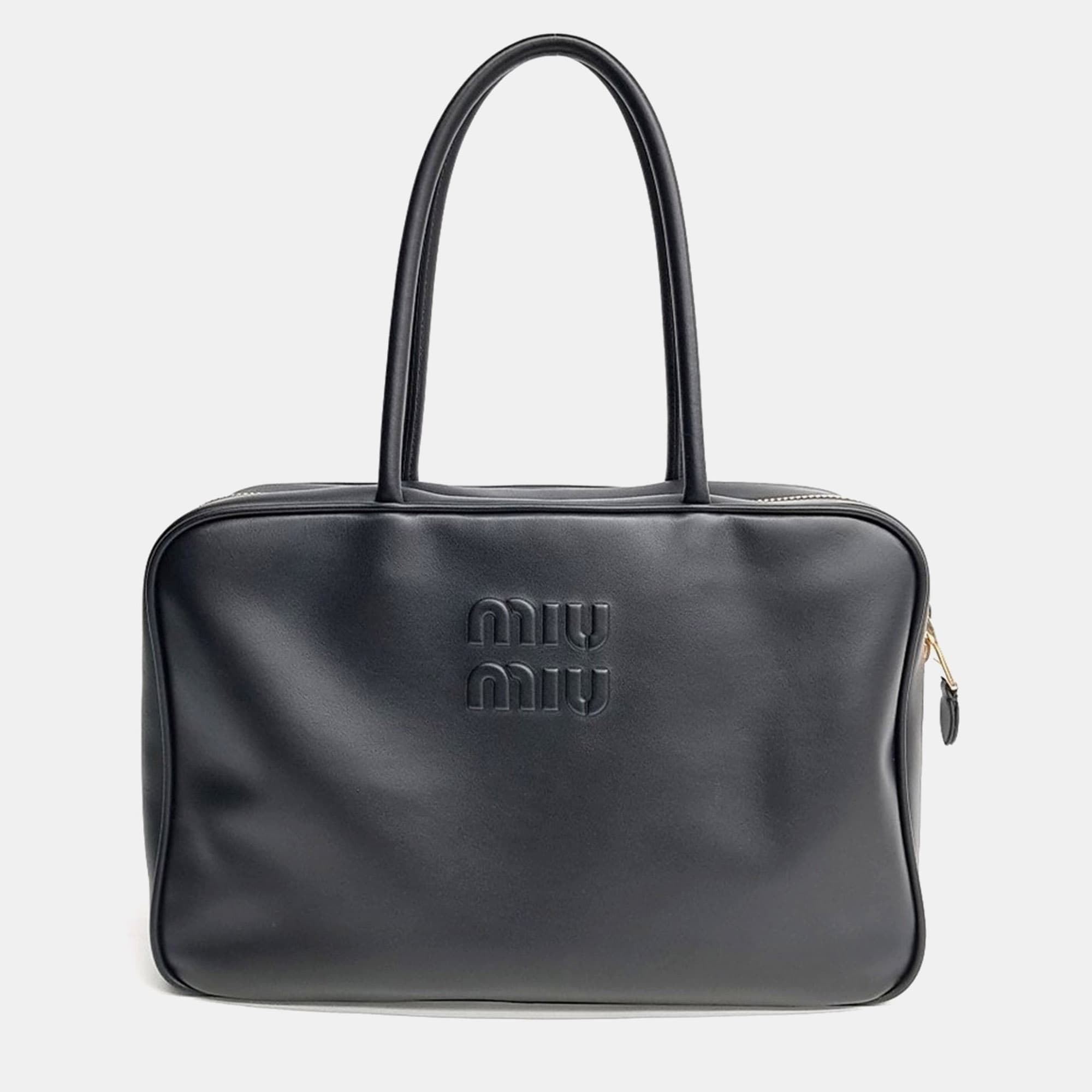 Miu Miu Bowling Small Black Leather Top Handle Bag