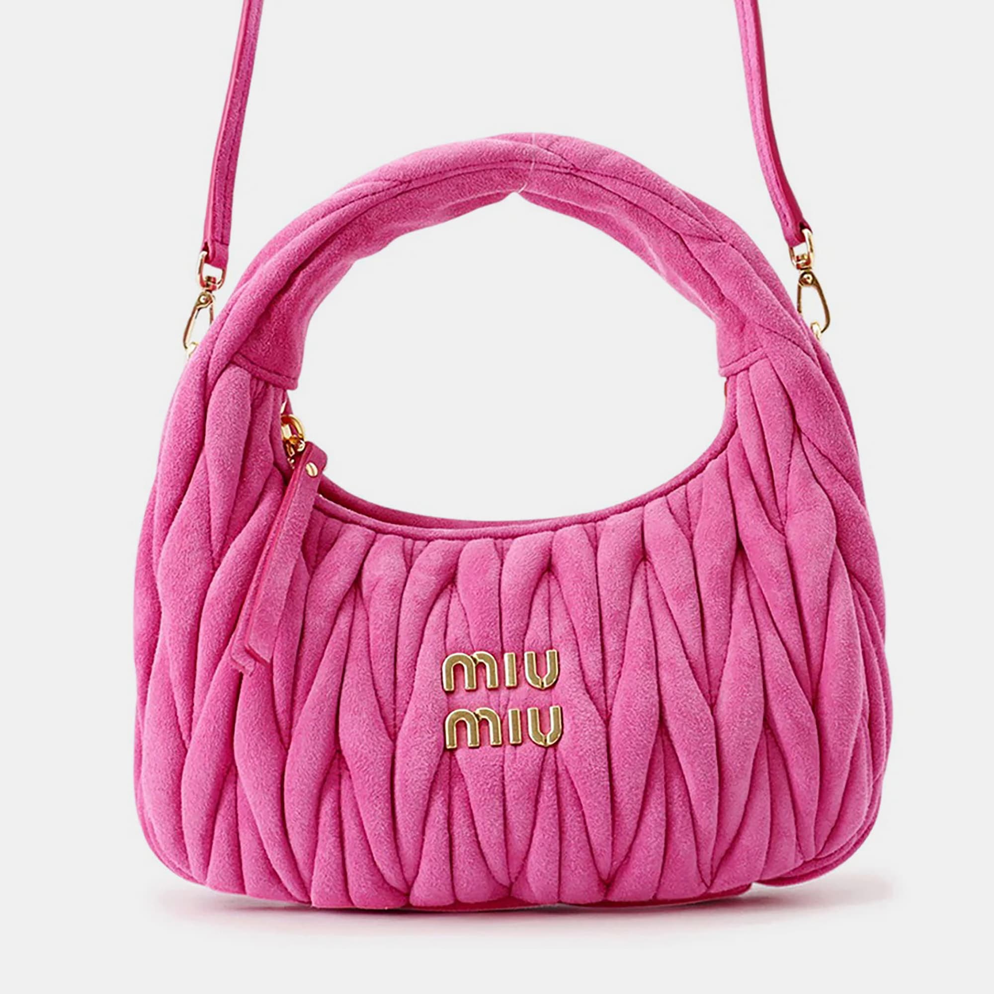 Miu Miu Wander Small Pink Suede Hobo Bag