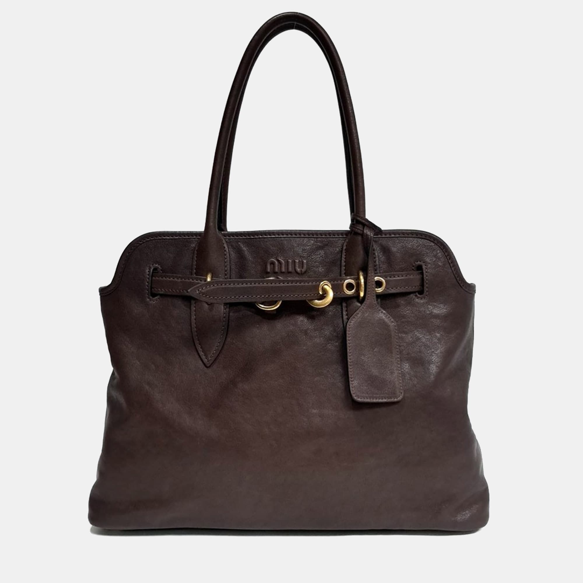 Miu Miu Avant-garde Dark Brown Leather Tote Bag