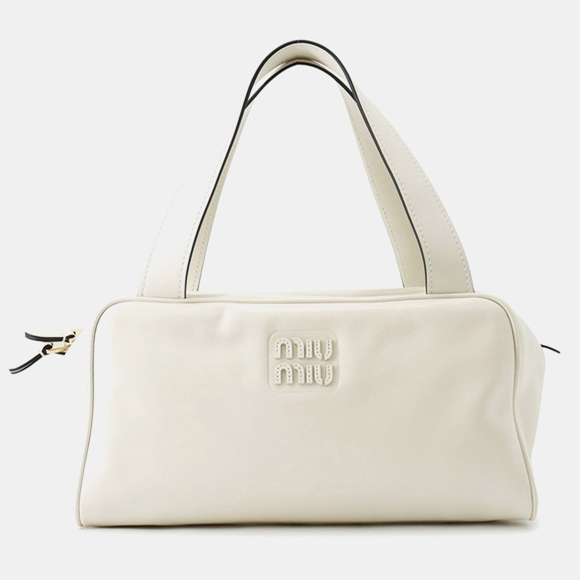 Miu Miu Bowling White Leather Top Handle Bag