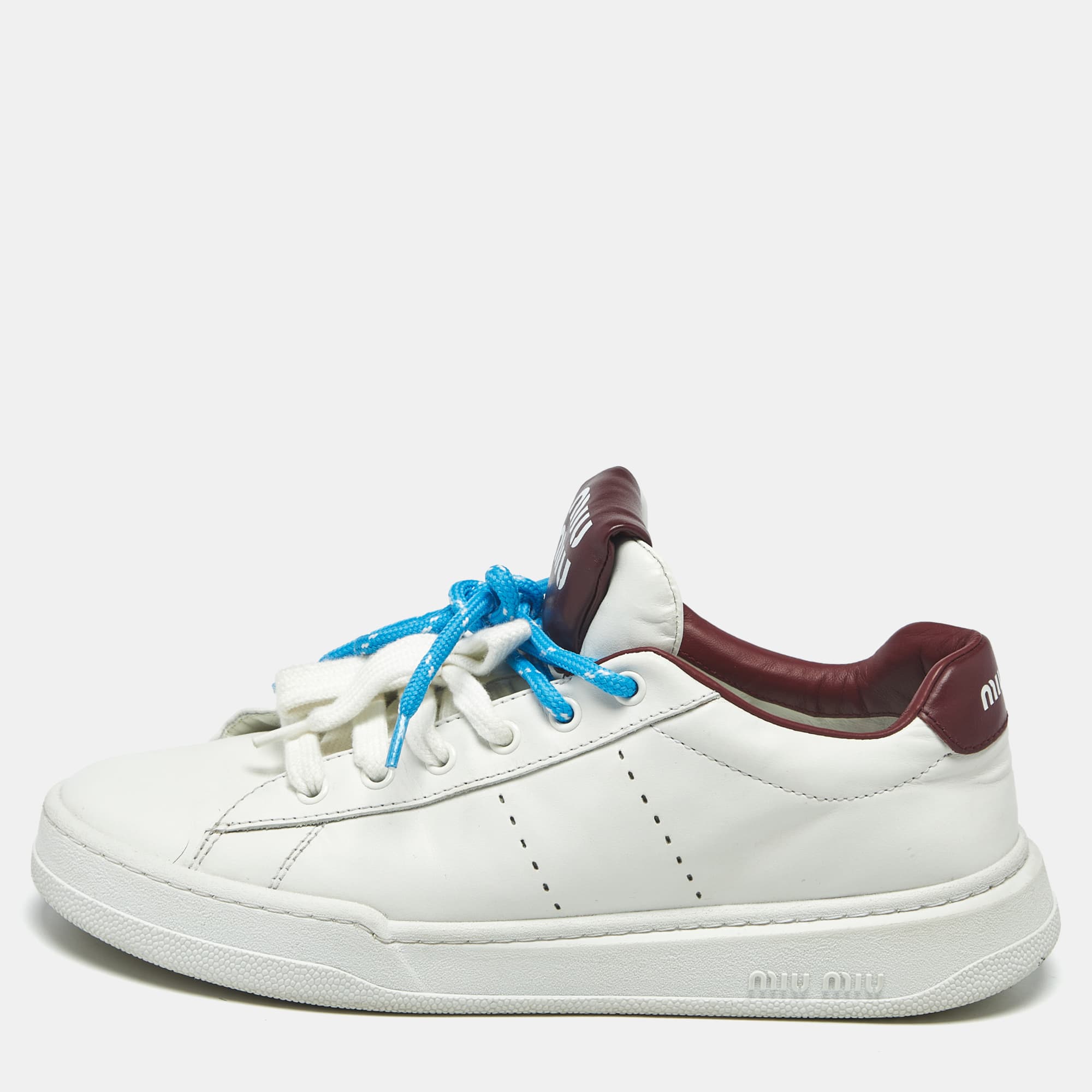 Miu Miu Double Lace Size 41 White Leather Lace Up Sneakers